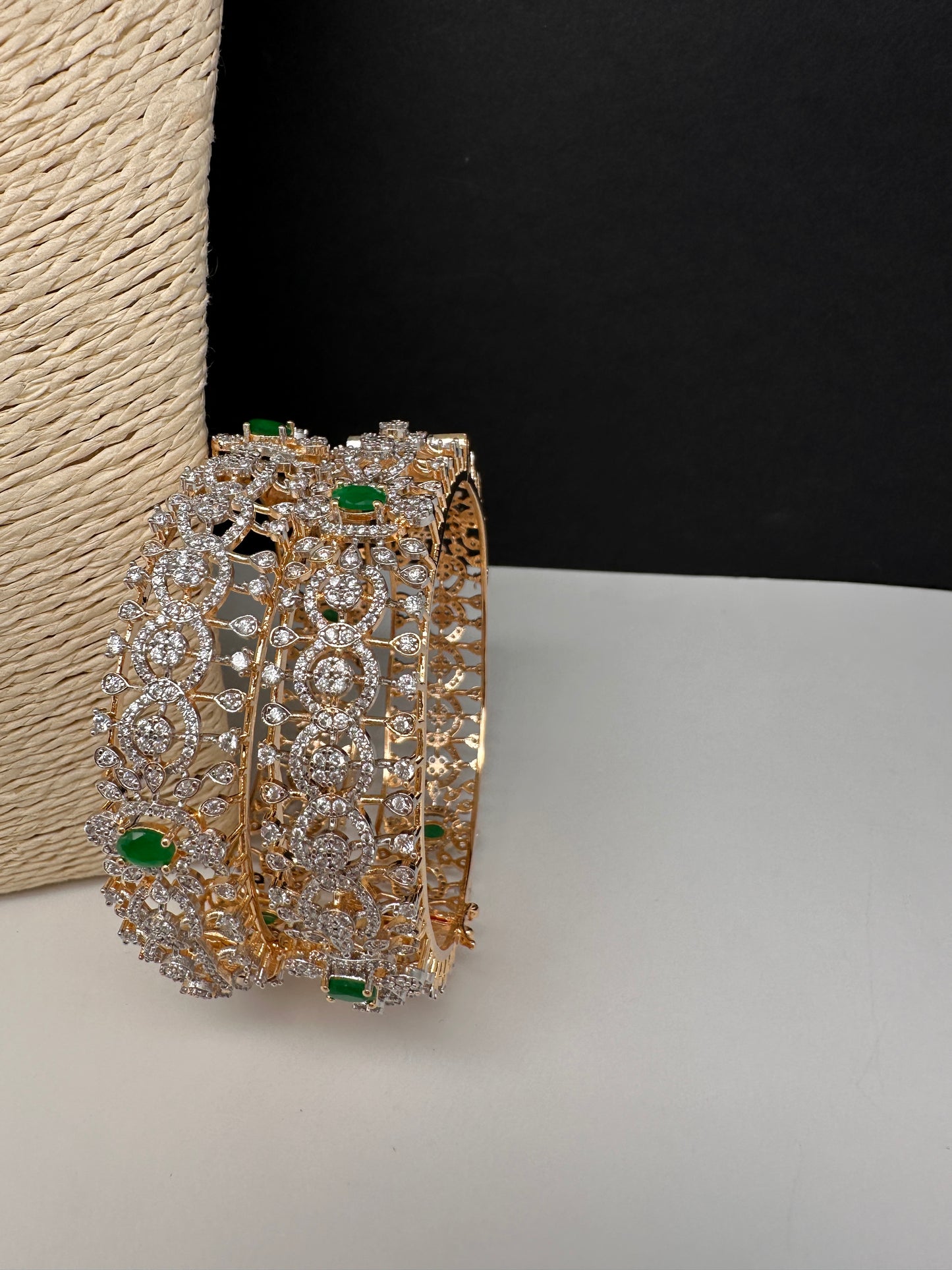 AD Emerald Diamond Openable Bangles - 2.8