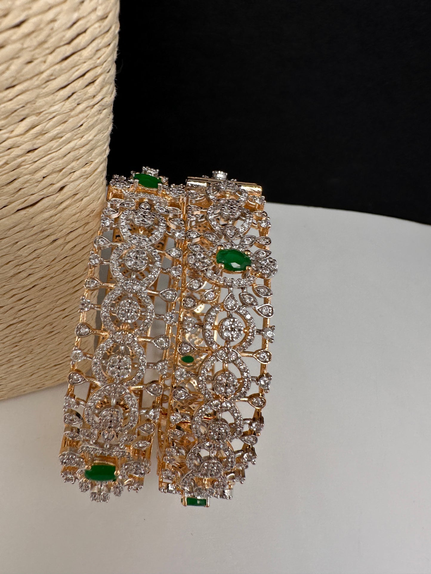 AD Emerald Diamond Openable Bangles - 2.8