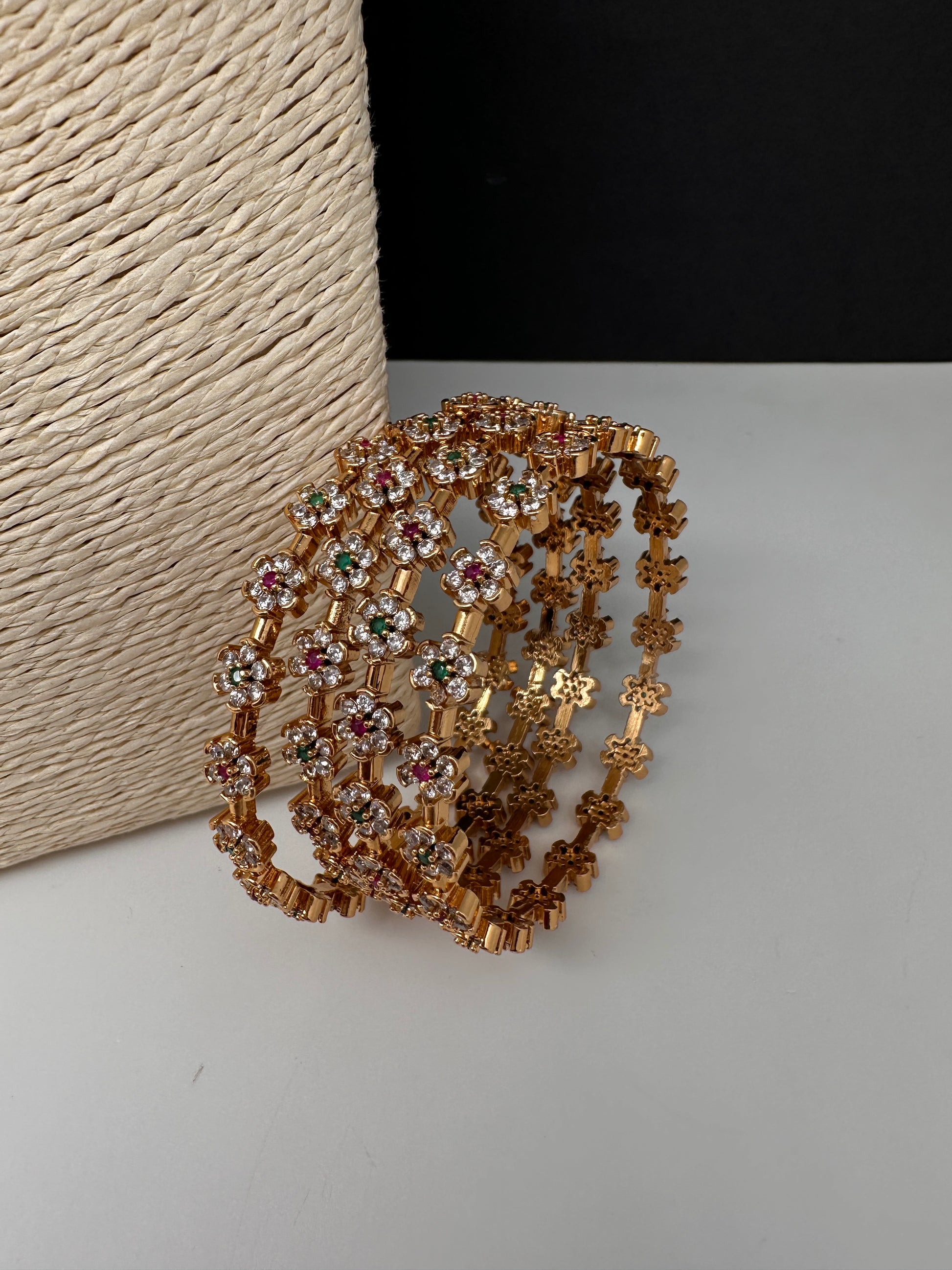 Matte Floral Set of 4 Bangles - 2.8