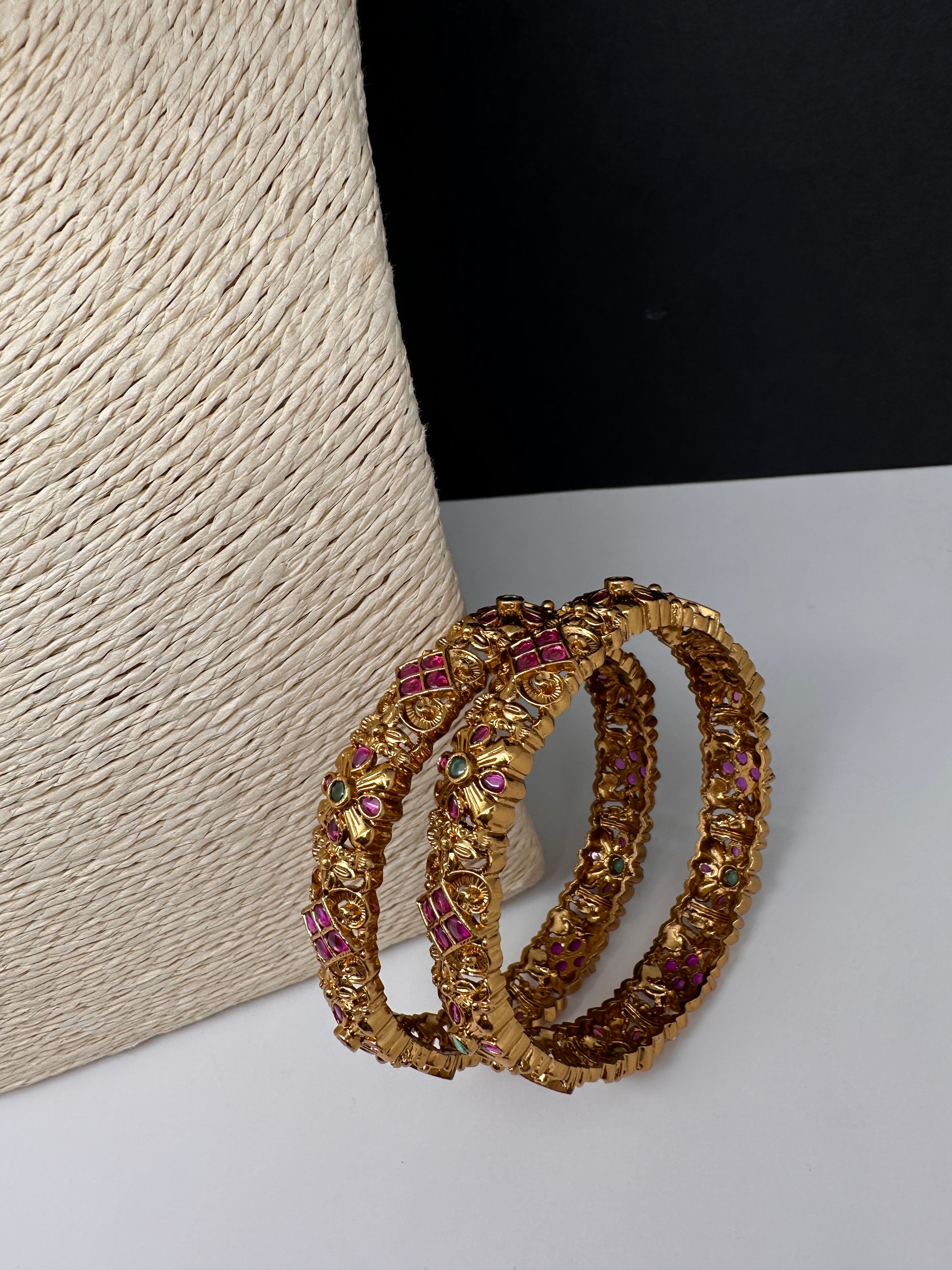 Matte Antique Floral Kempu Bangles - 2.8