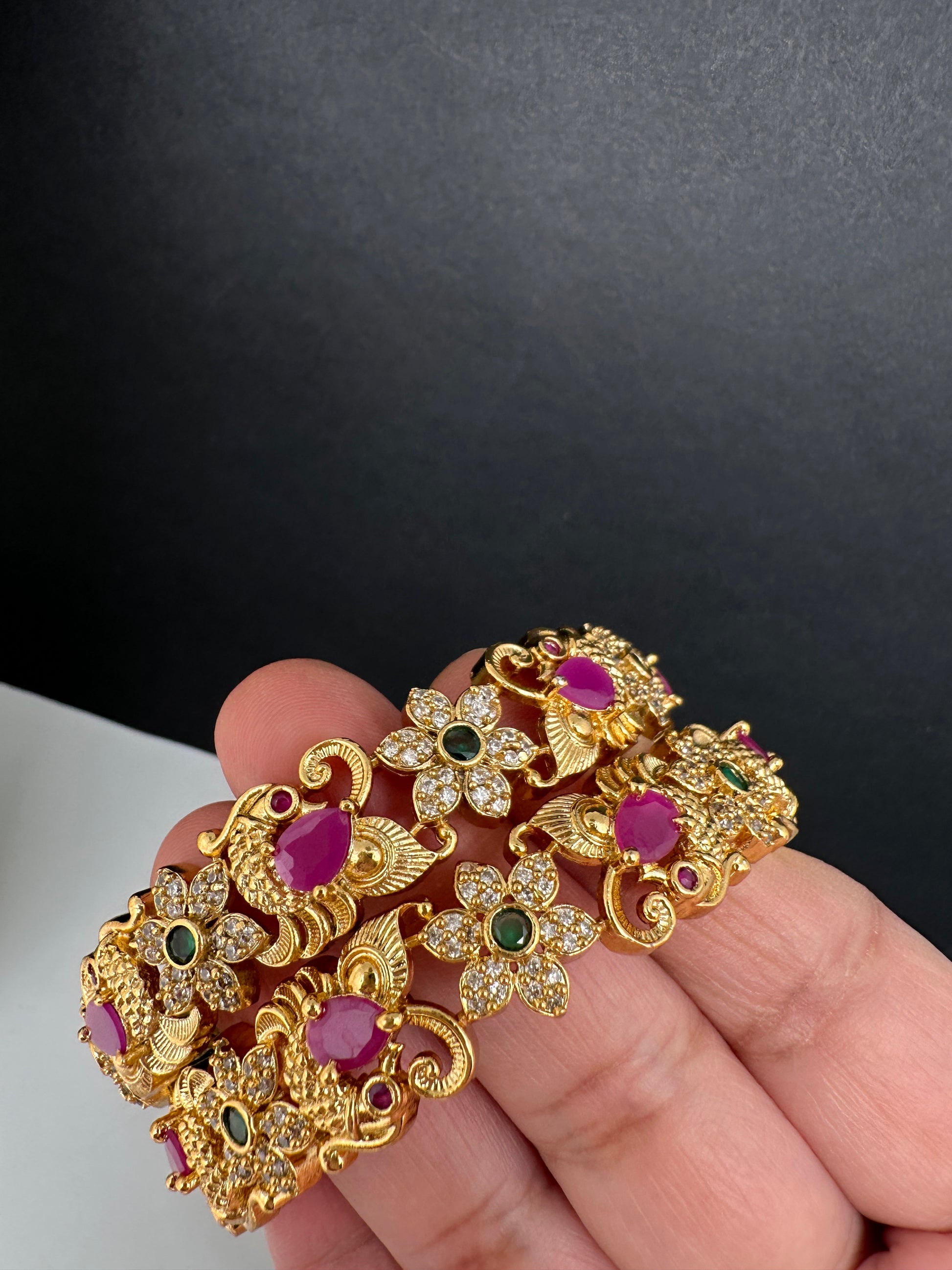 CZ Red Green Stones Bangles in Gold Finish - 2.8
