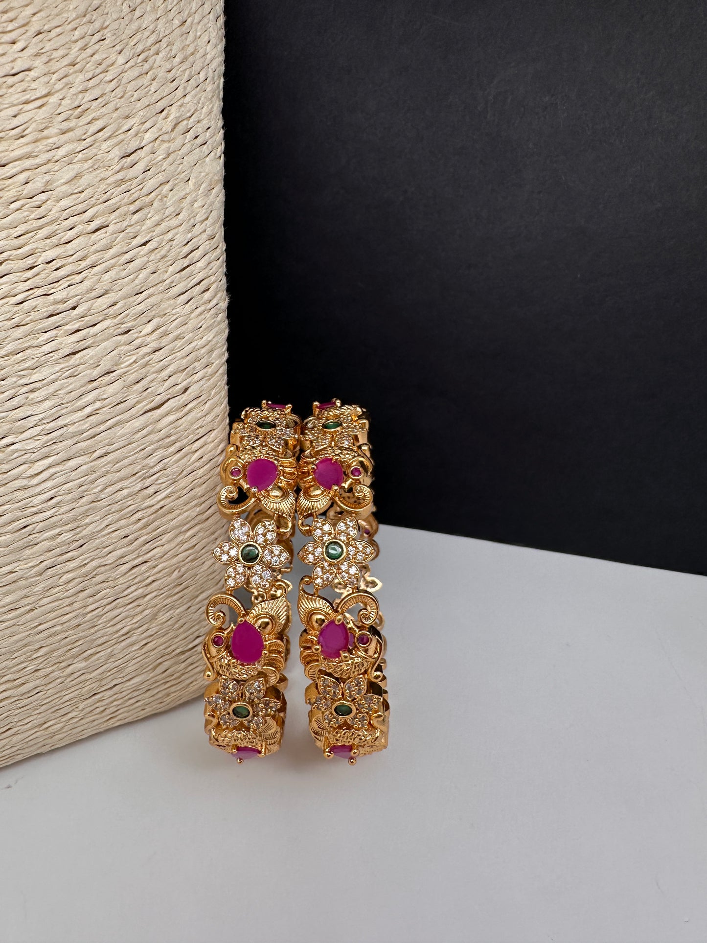 CZ Red Green Stones Bangles in Gold Finish - 2.8