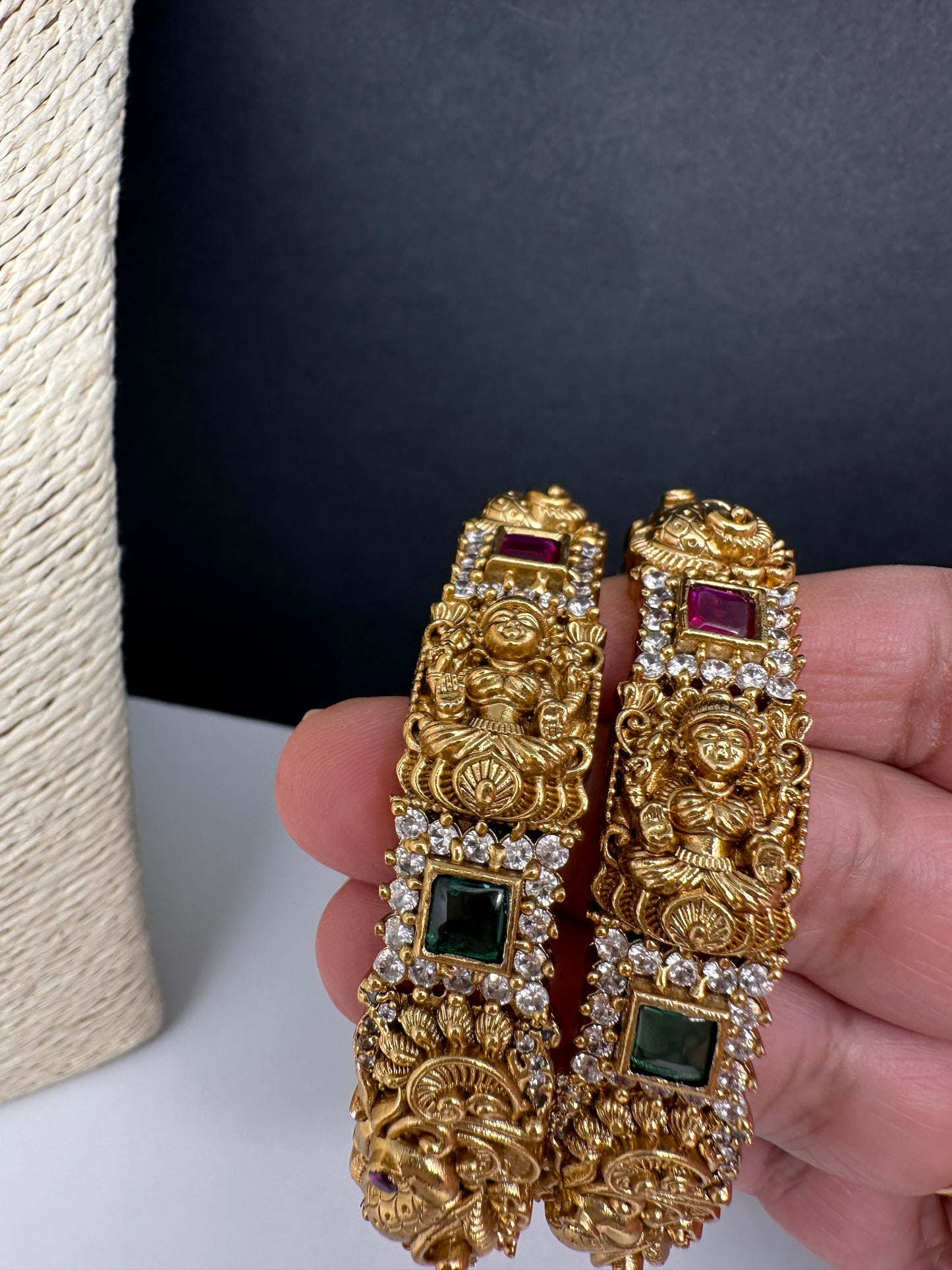 Matte Goddess Lakshmi Peacock Nakshi Bangles - 2.8