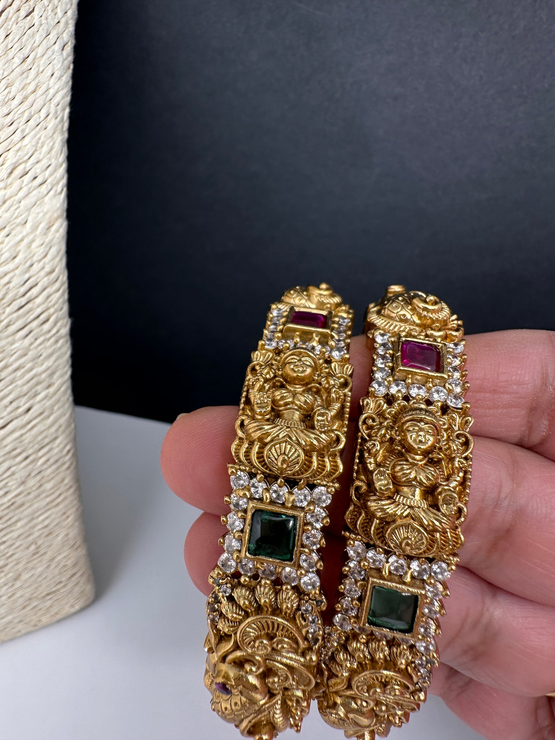 Matte Goddess Lakshmi Peacock Nakshi Bangles - 2.8