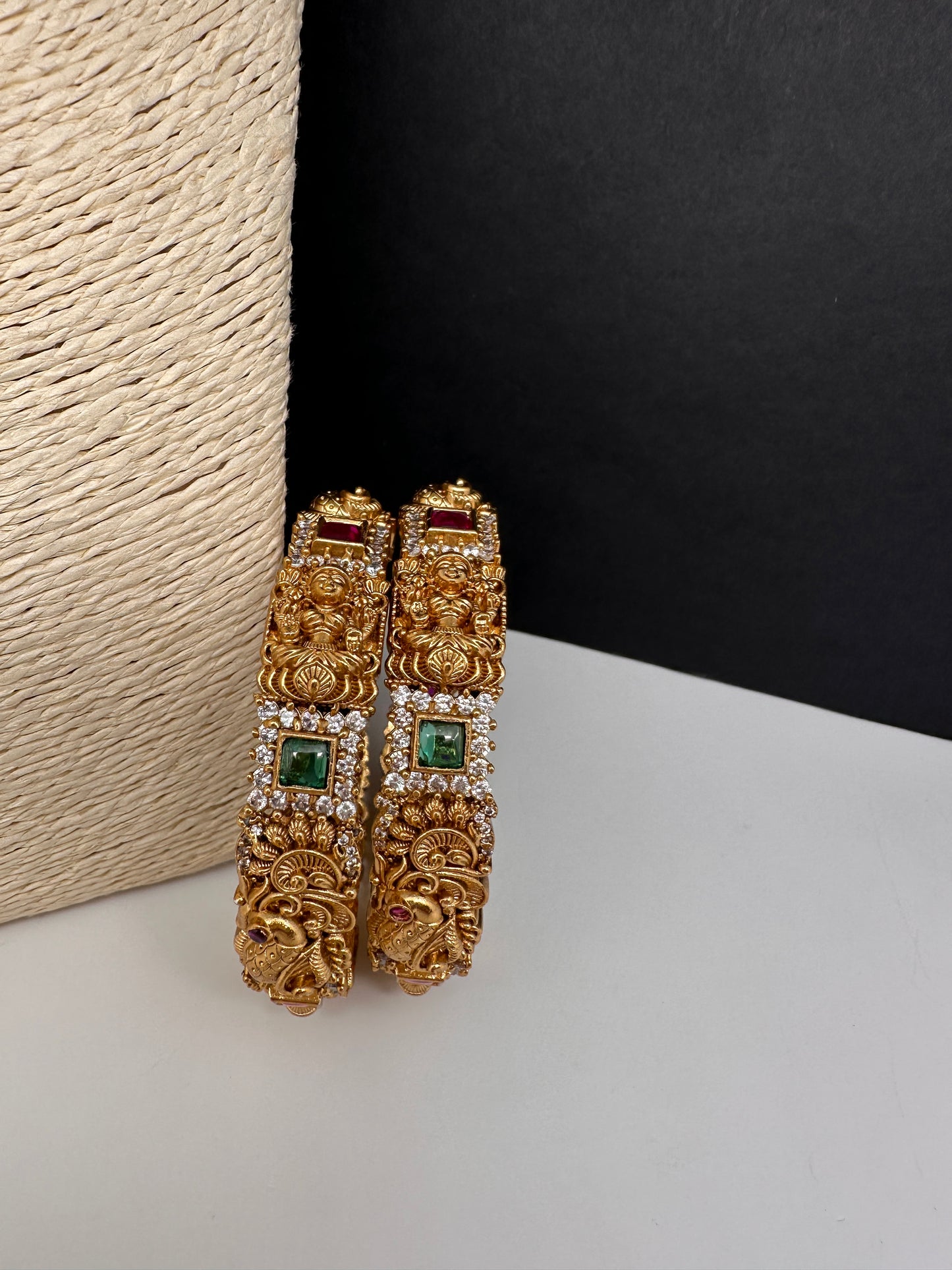 Matte Goddess Lakshmi Peacock Nakshi Bangles - 2.8