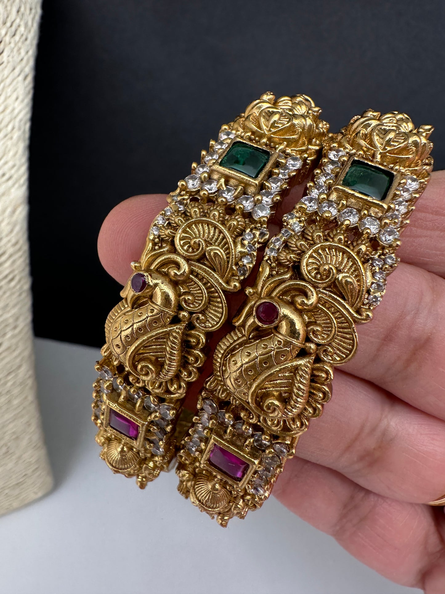 Matte Goddess Lakshmi Peacock Nakshi Bangles - 2.8