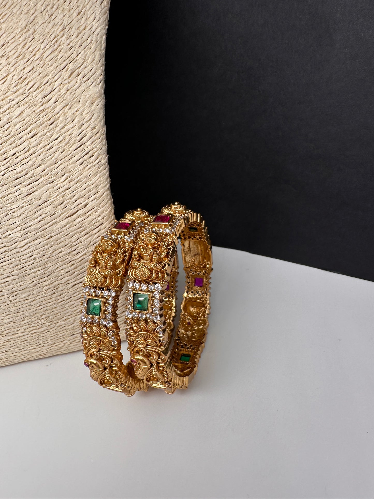 Matte Goddess Lakshmi Peacock Nakshi Bangles - 2.8