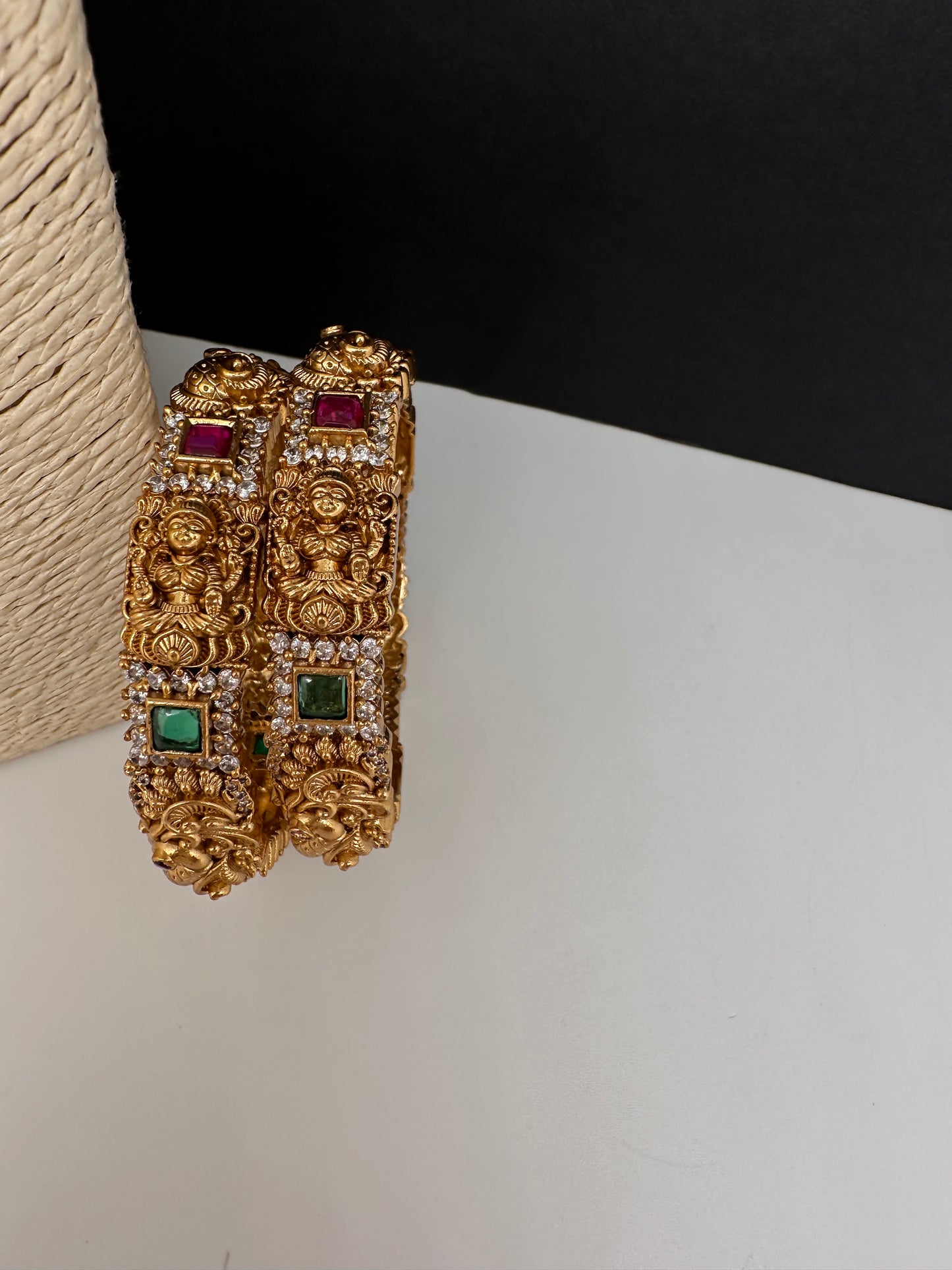Matte Goddess Lakshmi Peacock Nakshi Bangles - 2.8