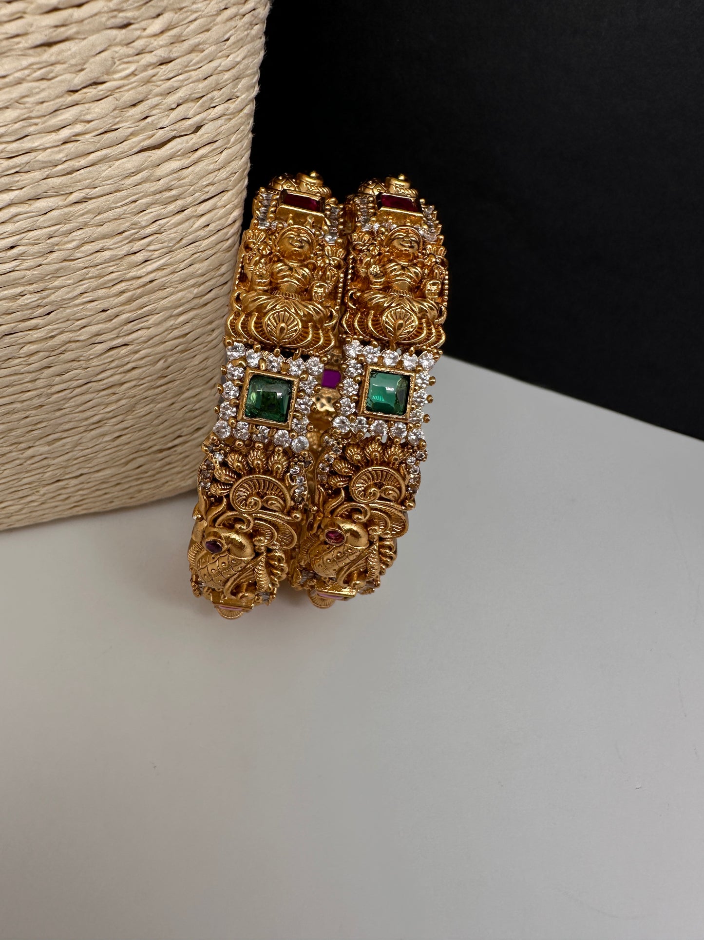 Matte Goddess Lakshmi Peacock Nakshi Bangles - 2.8
