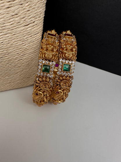 Matte Goddess Lakshmi Peacock Nakshi Bangles - 2.8