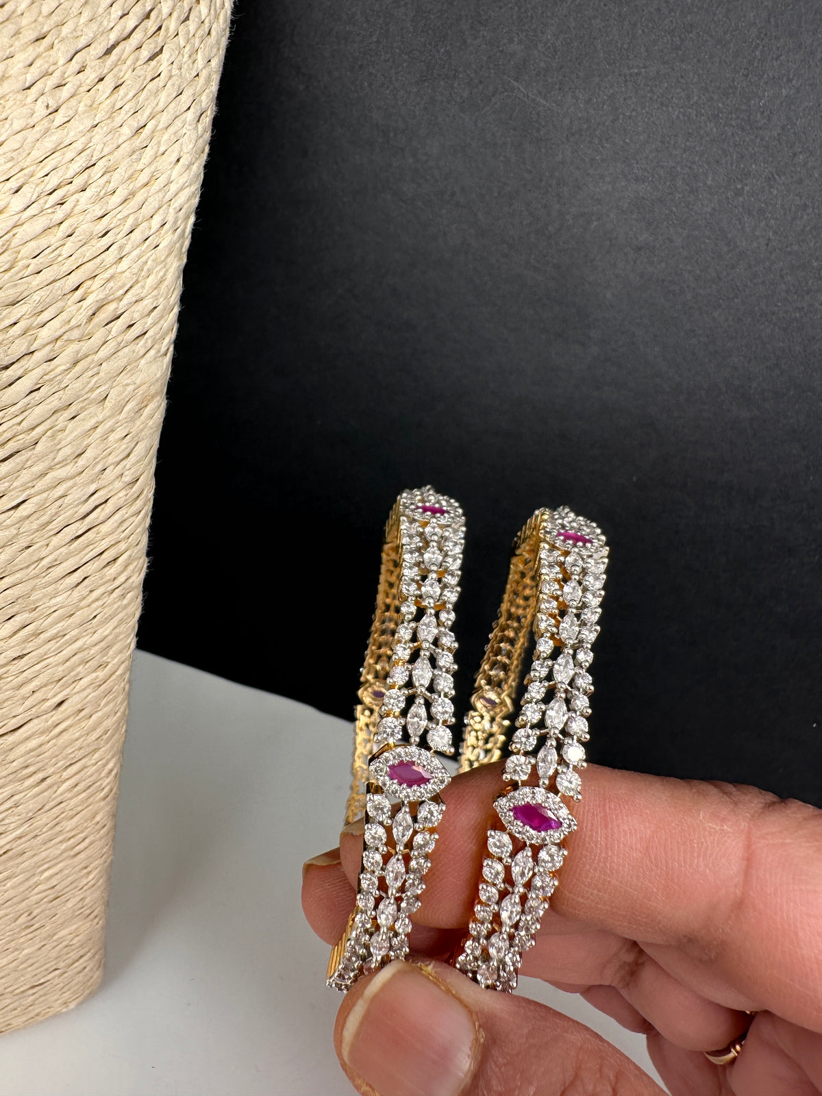 Marquise AD Green Sleek Bangles - 2.8