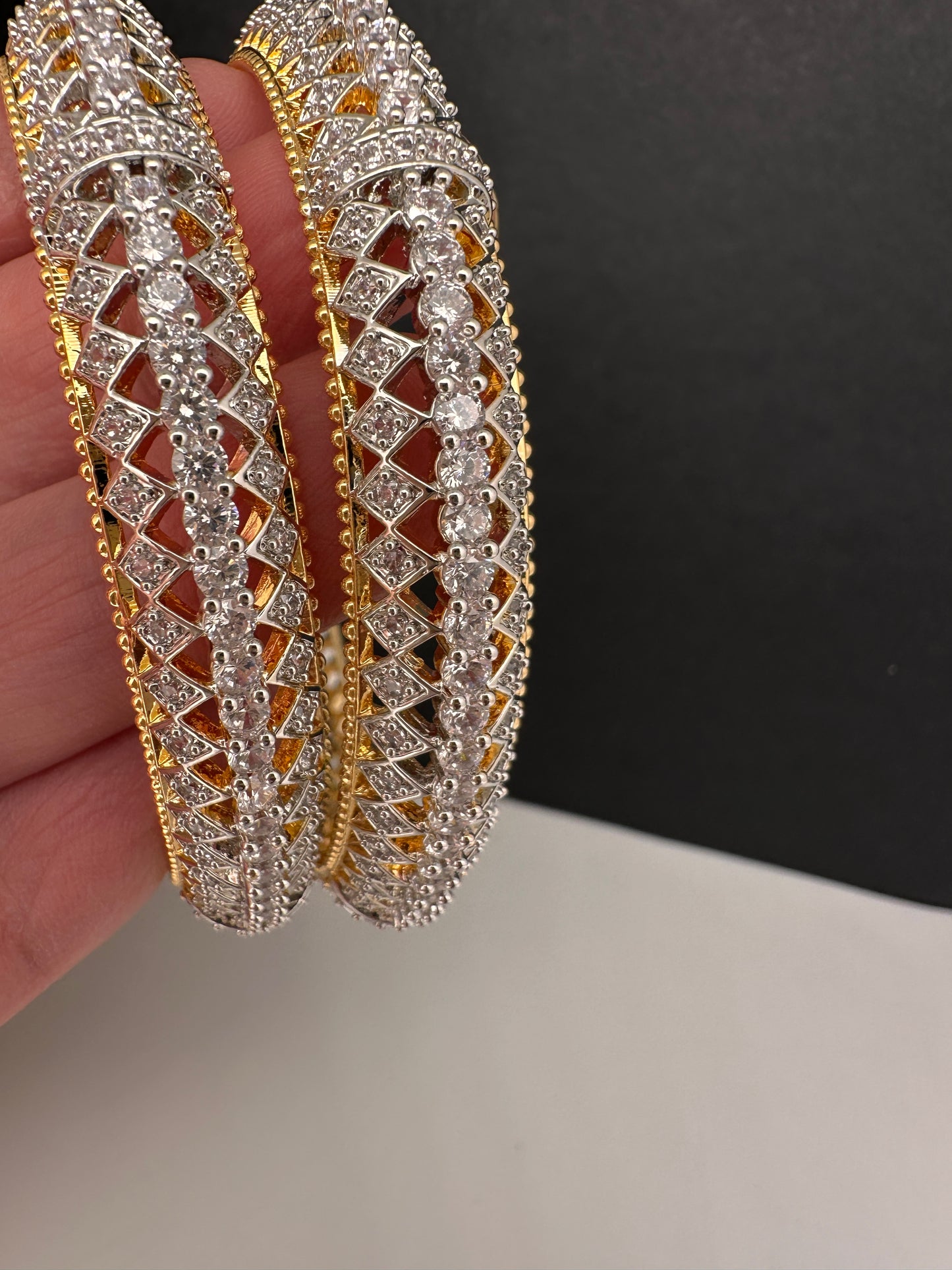 Elegant golden AD kada bangles for festive occasion wear