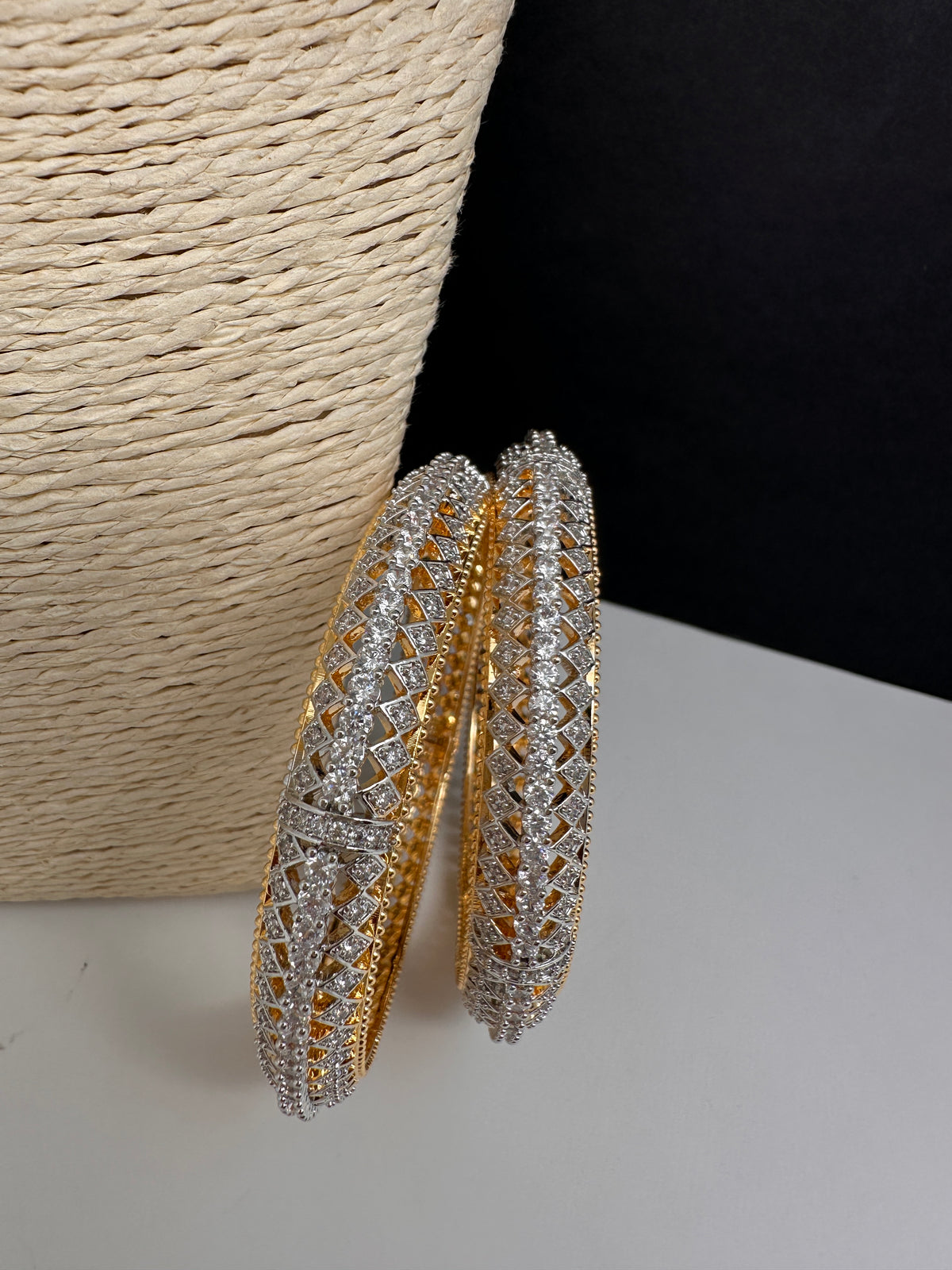 Golden AD kada bangles pair for Indian wedding jewelry