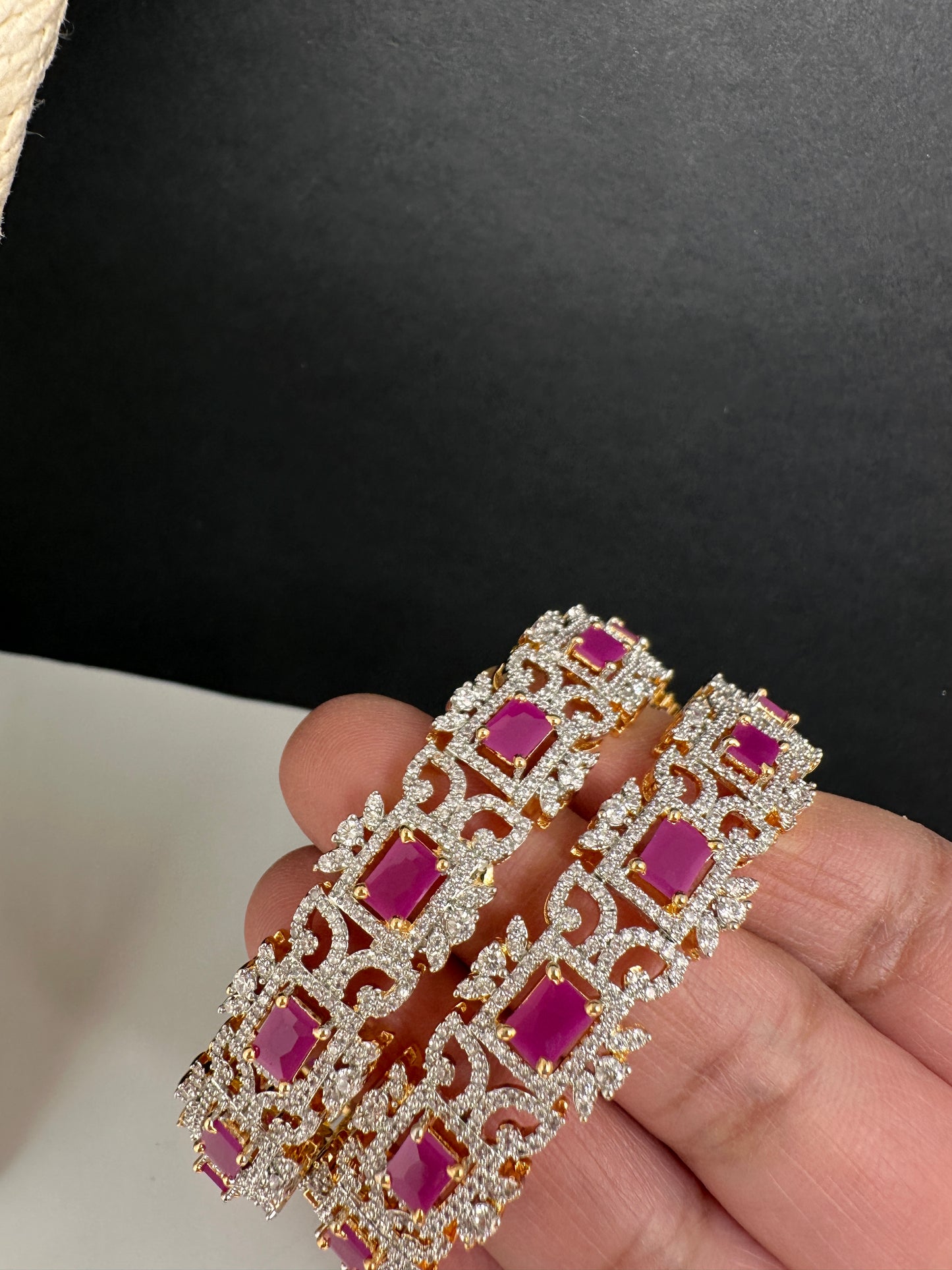 AD Diamond Finish Ruby Openable Bangles - 2.8