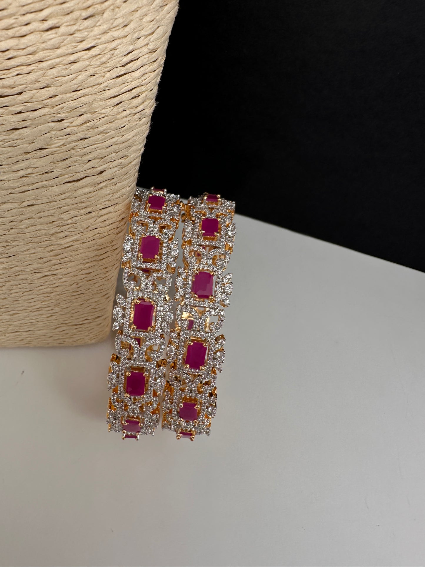 AD Diamond Finish Ruby Openable Bangles - 2.8