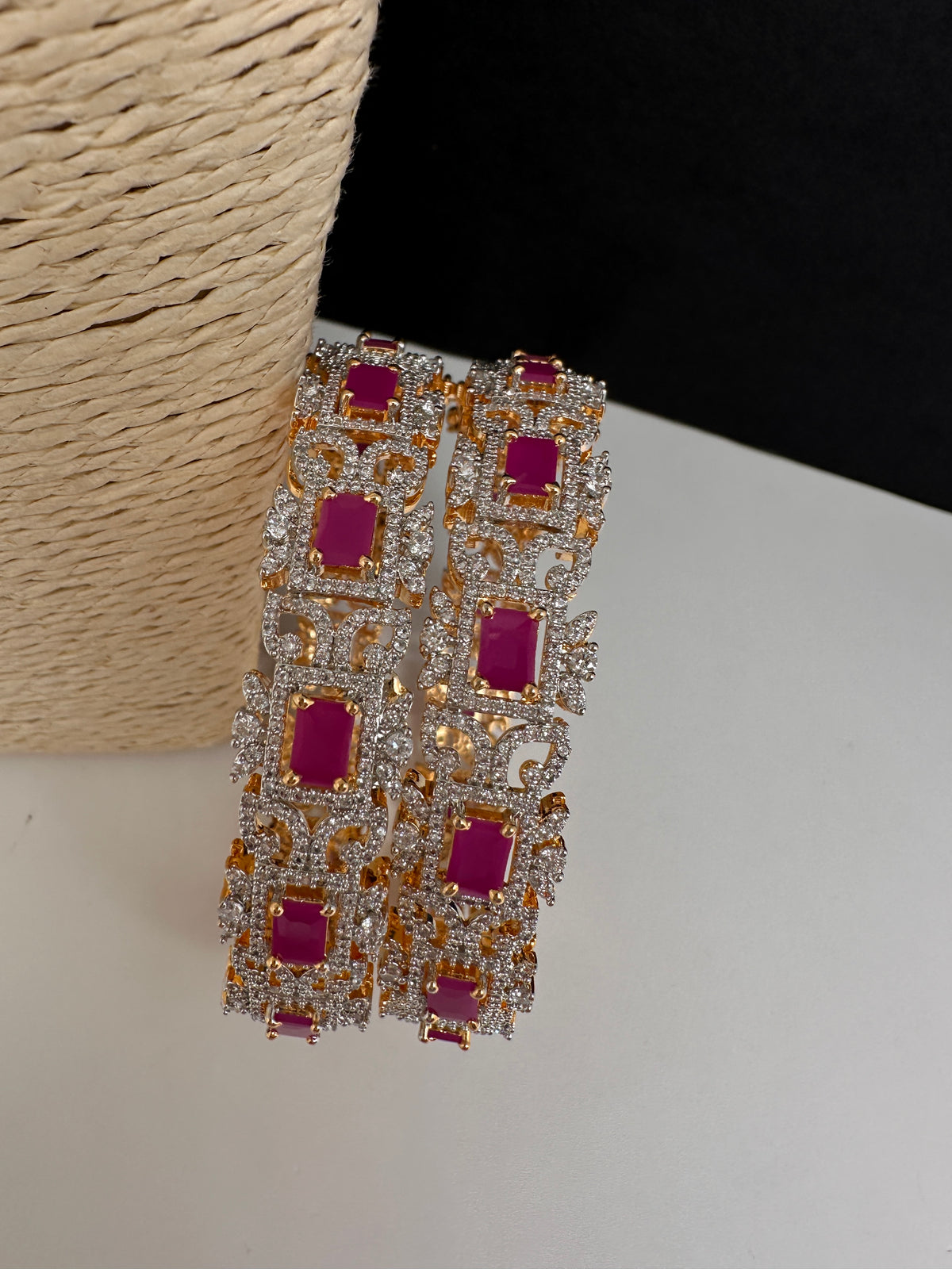 AD Diamond Finish Ruby Openable Bangles - 2.8