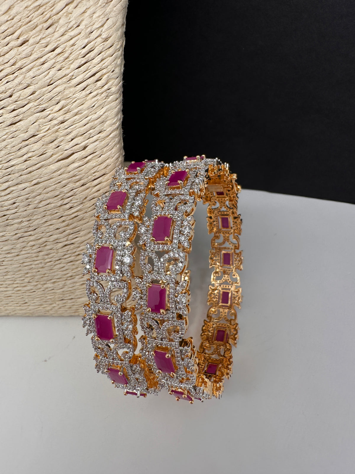 AD Diamond Finish Ruby Openable Bangles - 2.8