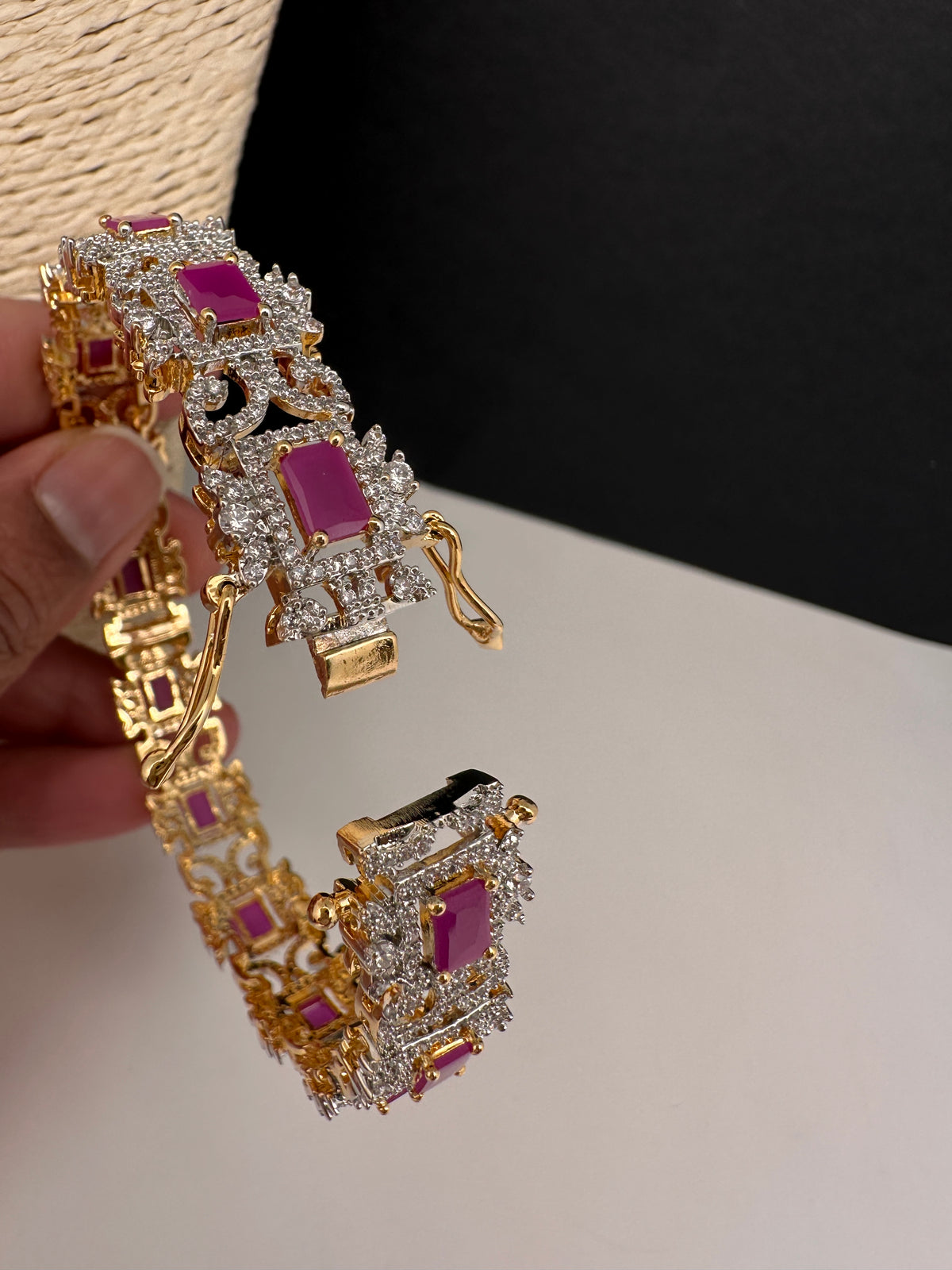 AD Diamond Finish Ruby Openable Bangles - 2.8