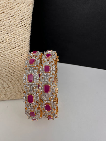 AD Diamond Finish Ruby Openable Bangles - 2.8