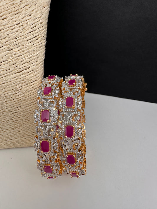 AD Diamond Finish Ruby Openable Bangles - 2.8