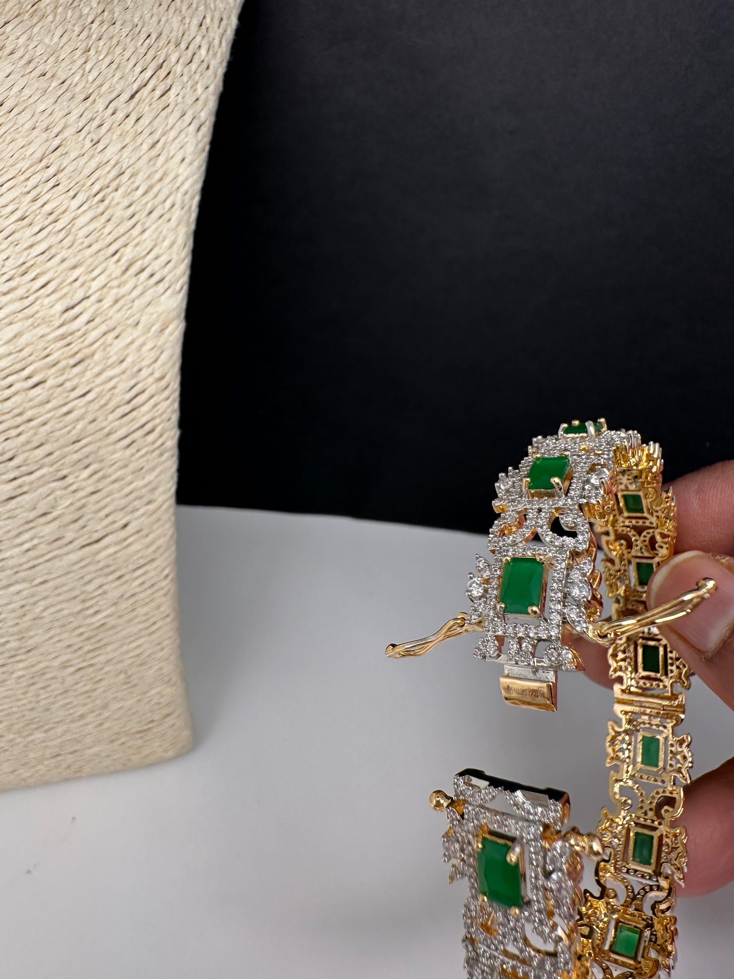 AD green stone Indian bangles pair for sarees and lehengas