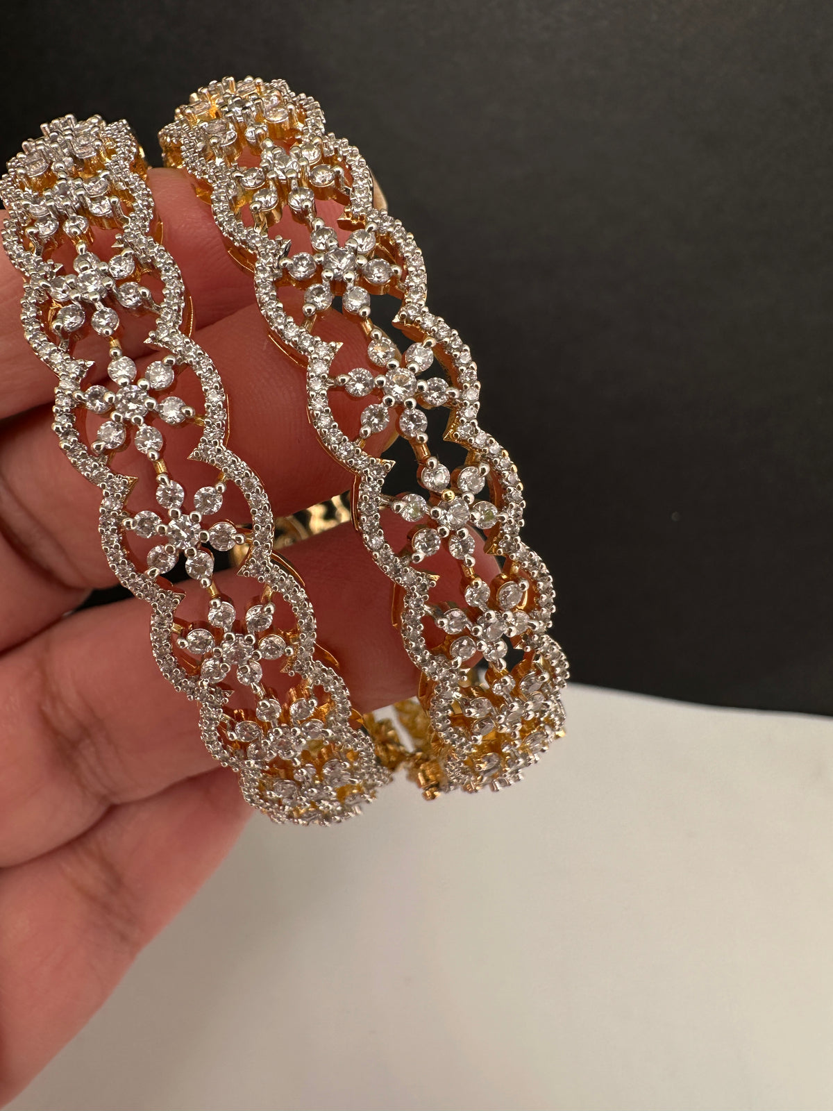 AD floral kada bangles in golden finish for wedding wear