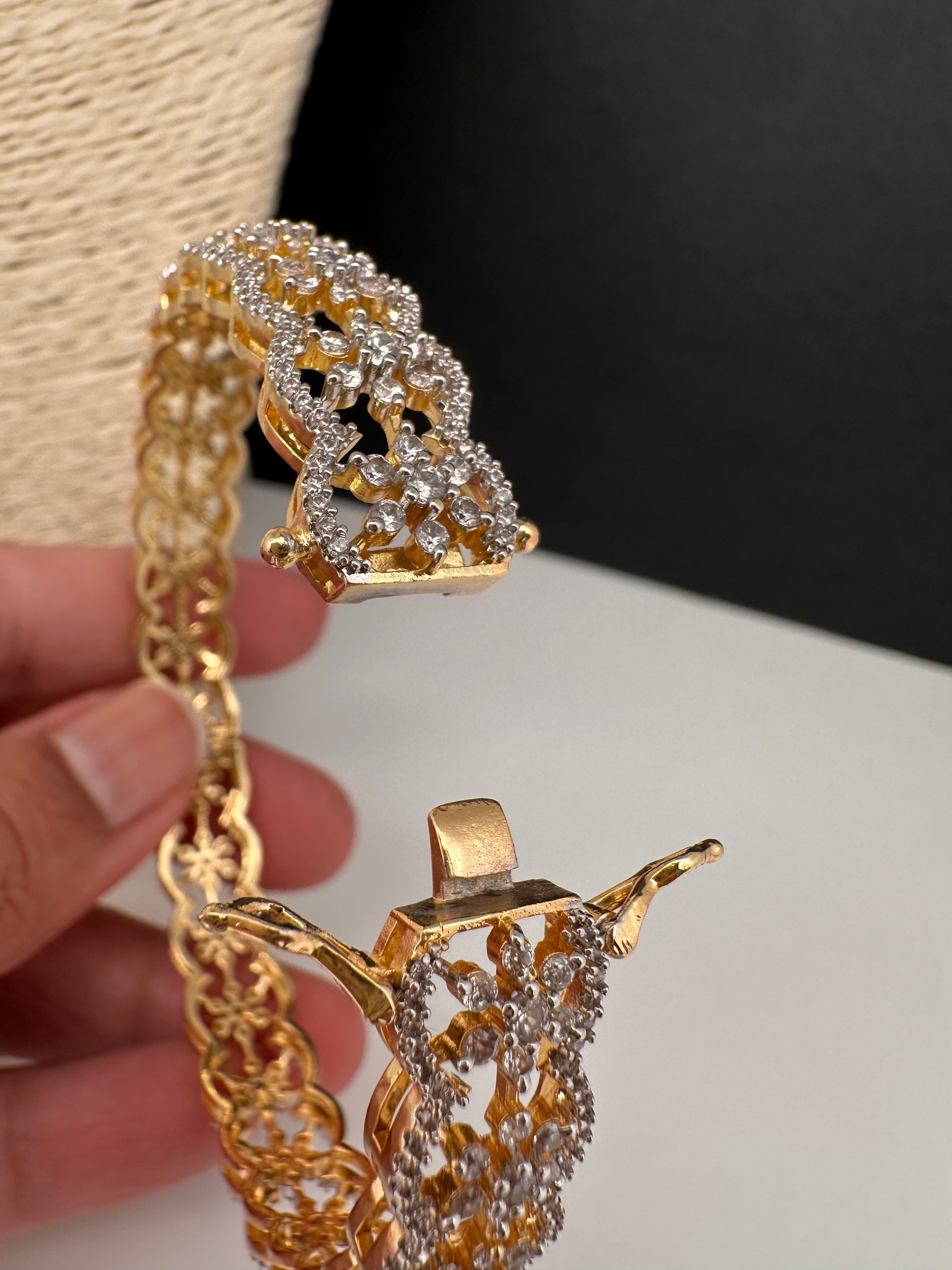 Elegant floral openable kada bangles with AD stones - pair