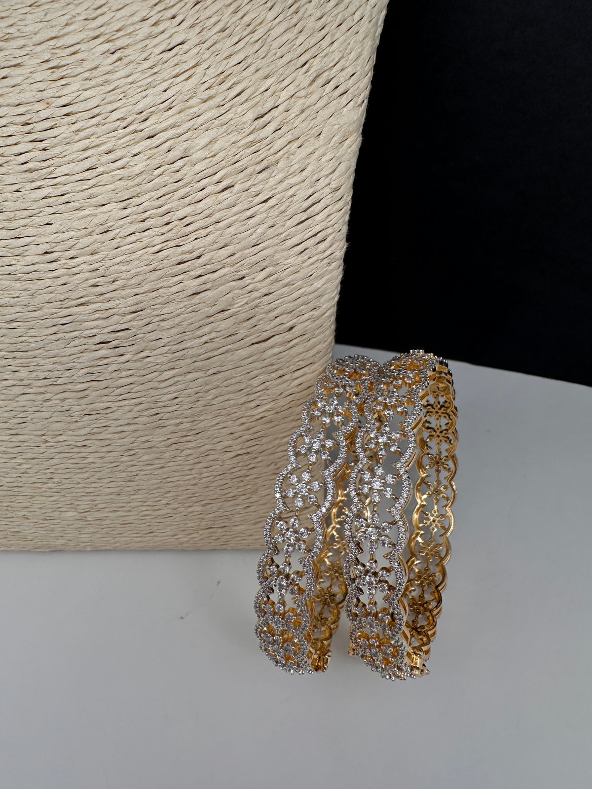 AD floral golden kada bangles - traditional Indian jewelry