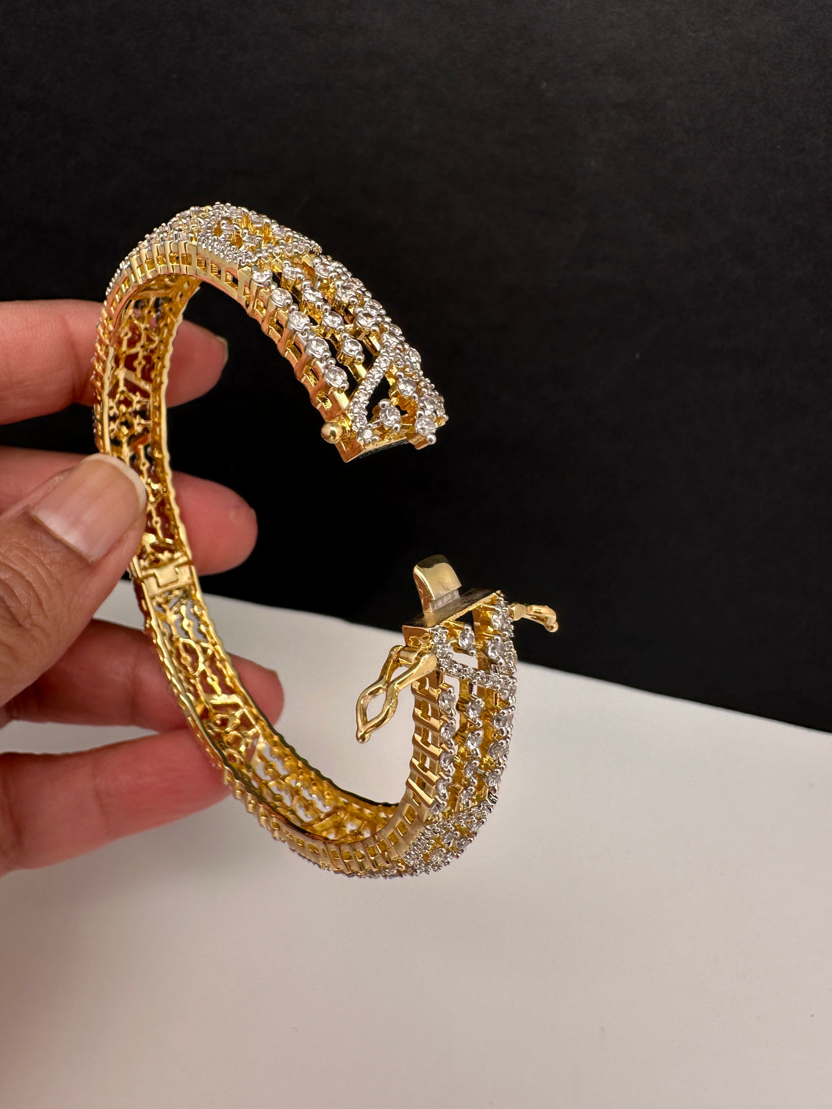 Elegant golden AD openable kada bangles - traditional jewelry