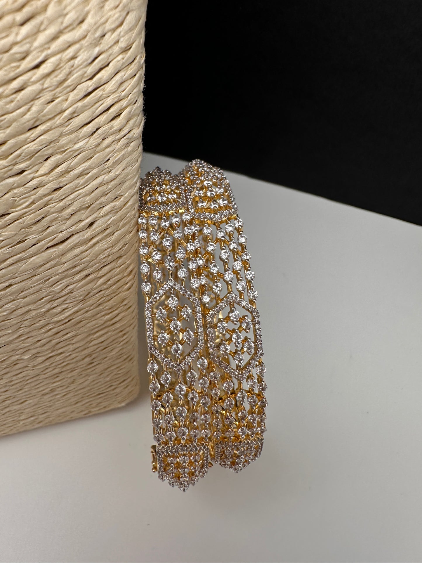 Golden AD openable kada bangles pair - Indian wedding jewelry