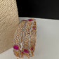 Ruby red AD floral openable bangles pair - festive jewelry