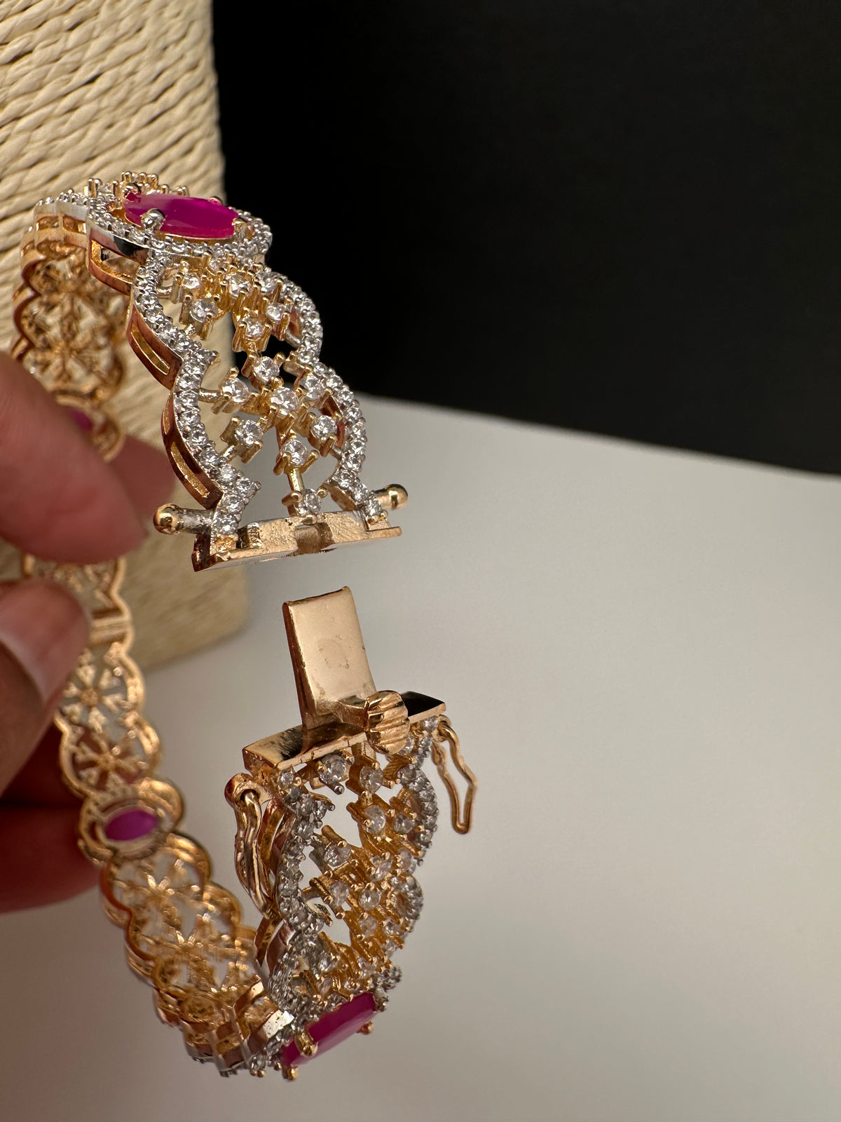 AD red stone floral diamond finish bangles for saree wear