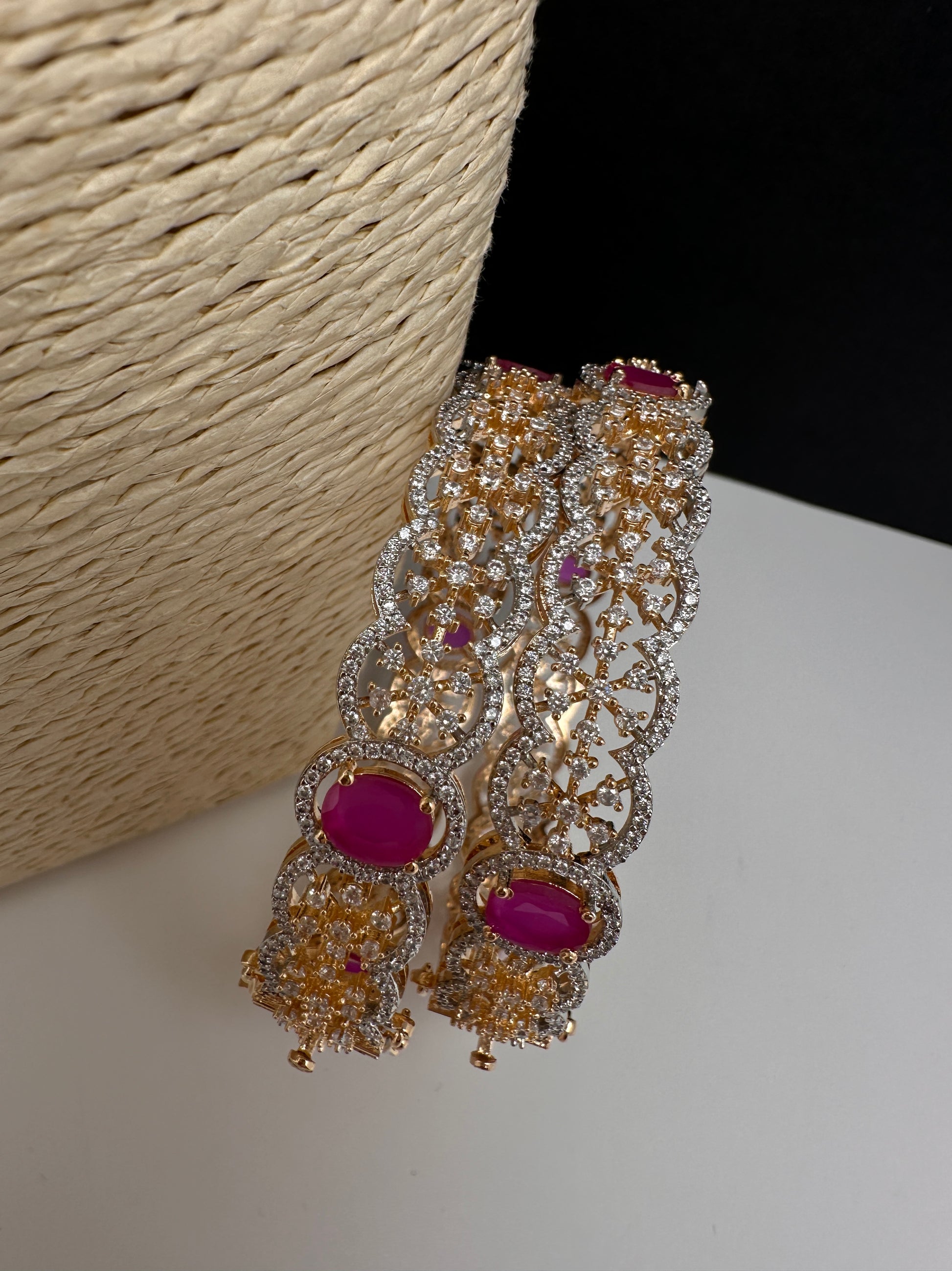 Elegant golden ruby floral AD bangles for wedding outfits