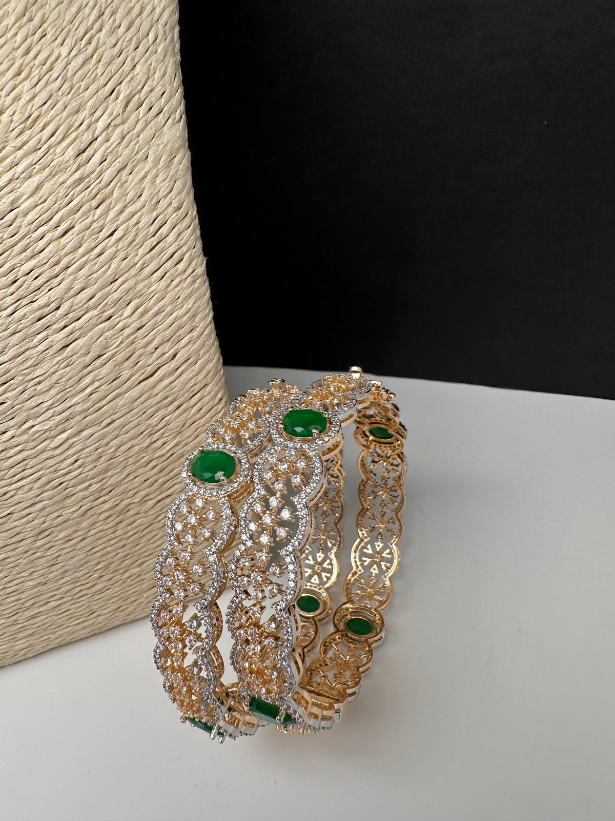 AD green stone floral diamond finish bangles for saree wear