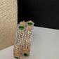 Openable AD floral green stone bangles pair - Indian jewelry