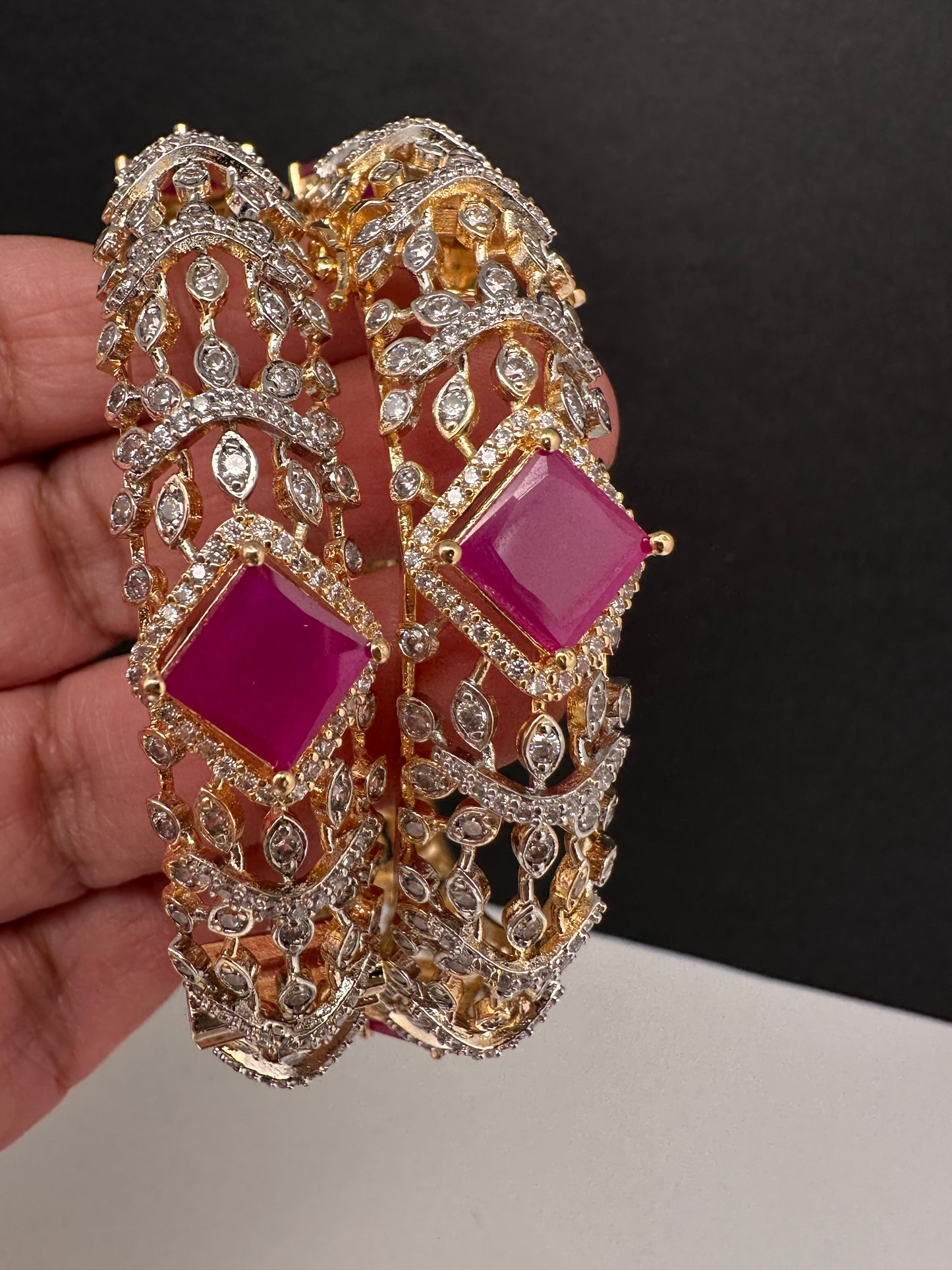 AD ruby diamond finish openable bangles in gold finish - Indian jewelry