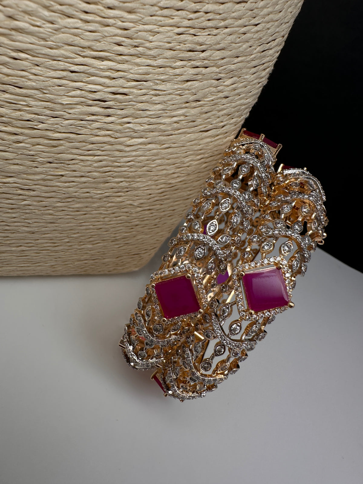 Ruby red stone AD openable bangles pair for Indian wedding wear