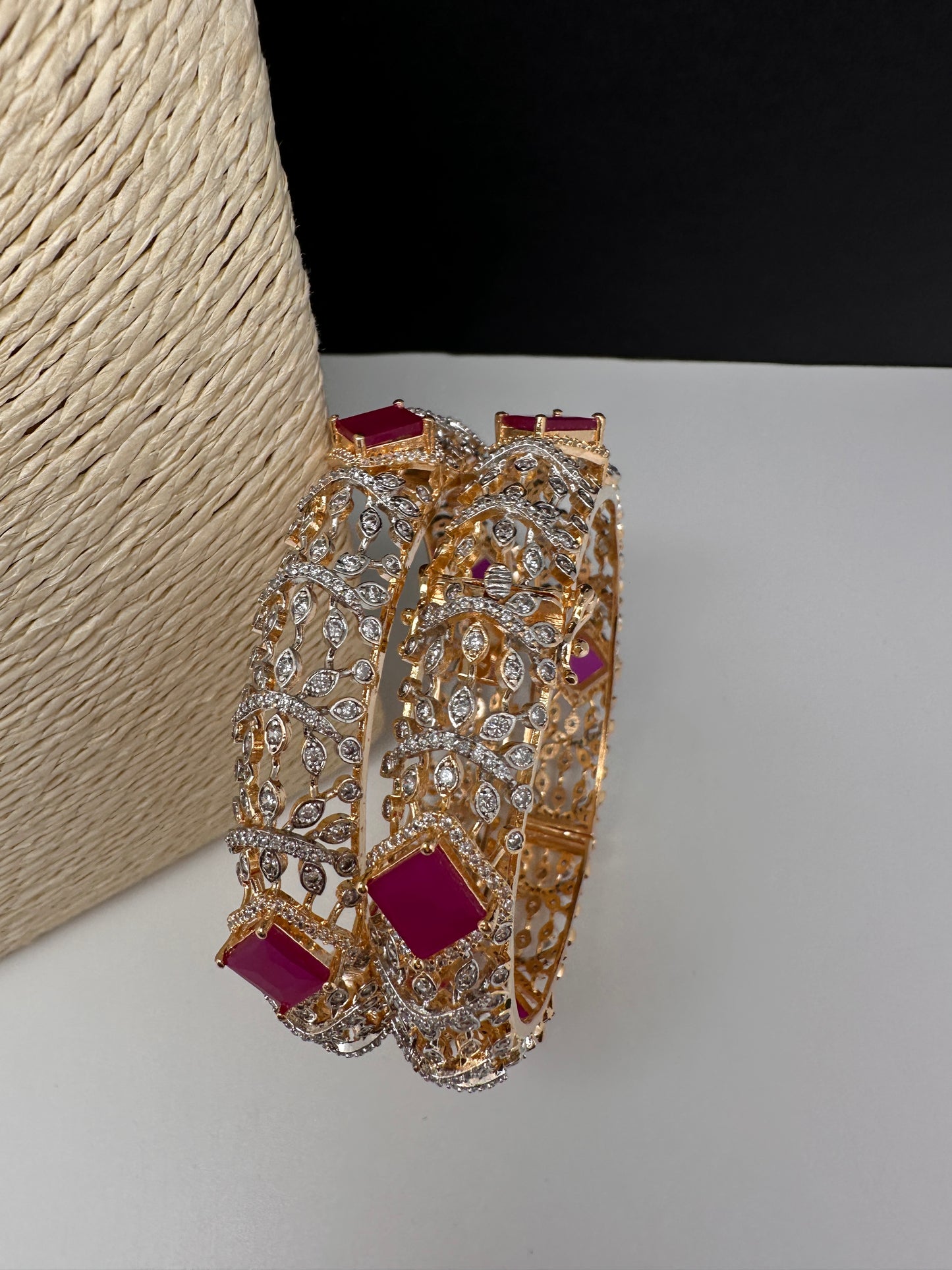 Gold AD ruby stone openable bangles pair - traditional Indian jewelry