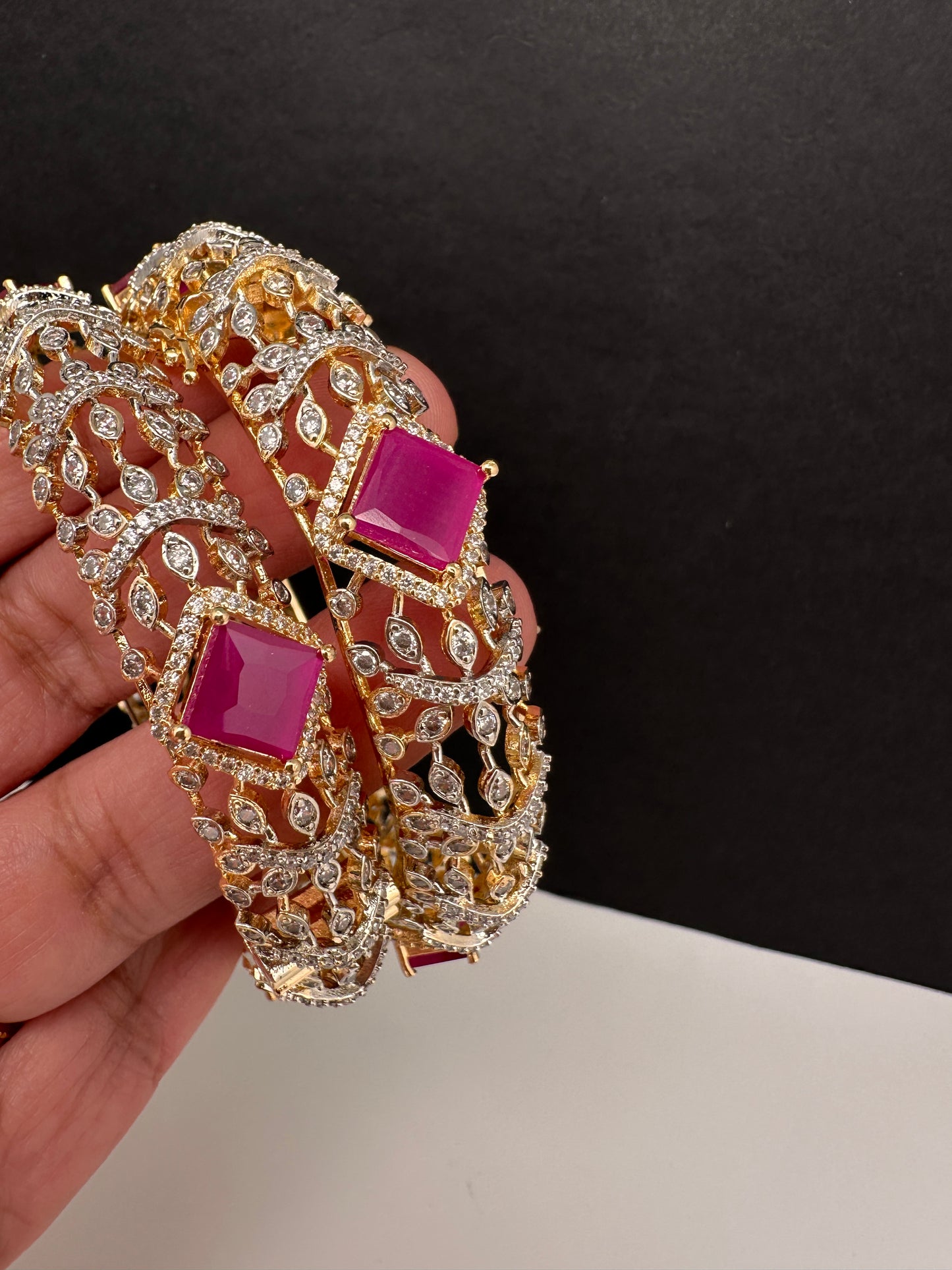 Openable AD ruby bangles pair for Indian wedding and festive wear
