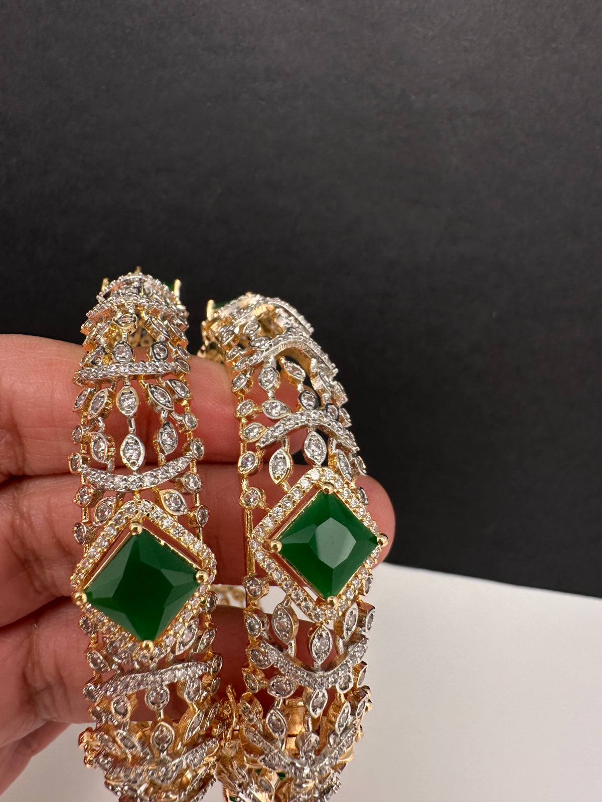 Emerald AD openable bangles pair for festive traditional outfits
