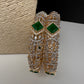 AD green stone golden openable bangles - Indian jewelry pair