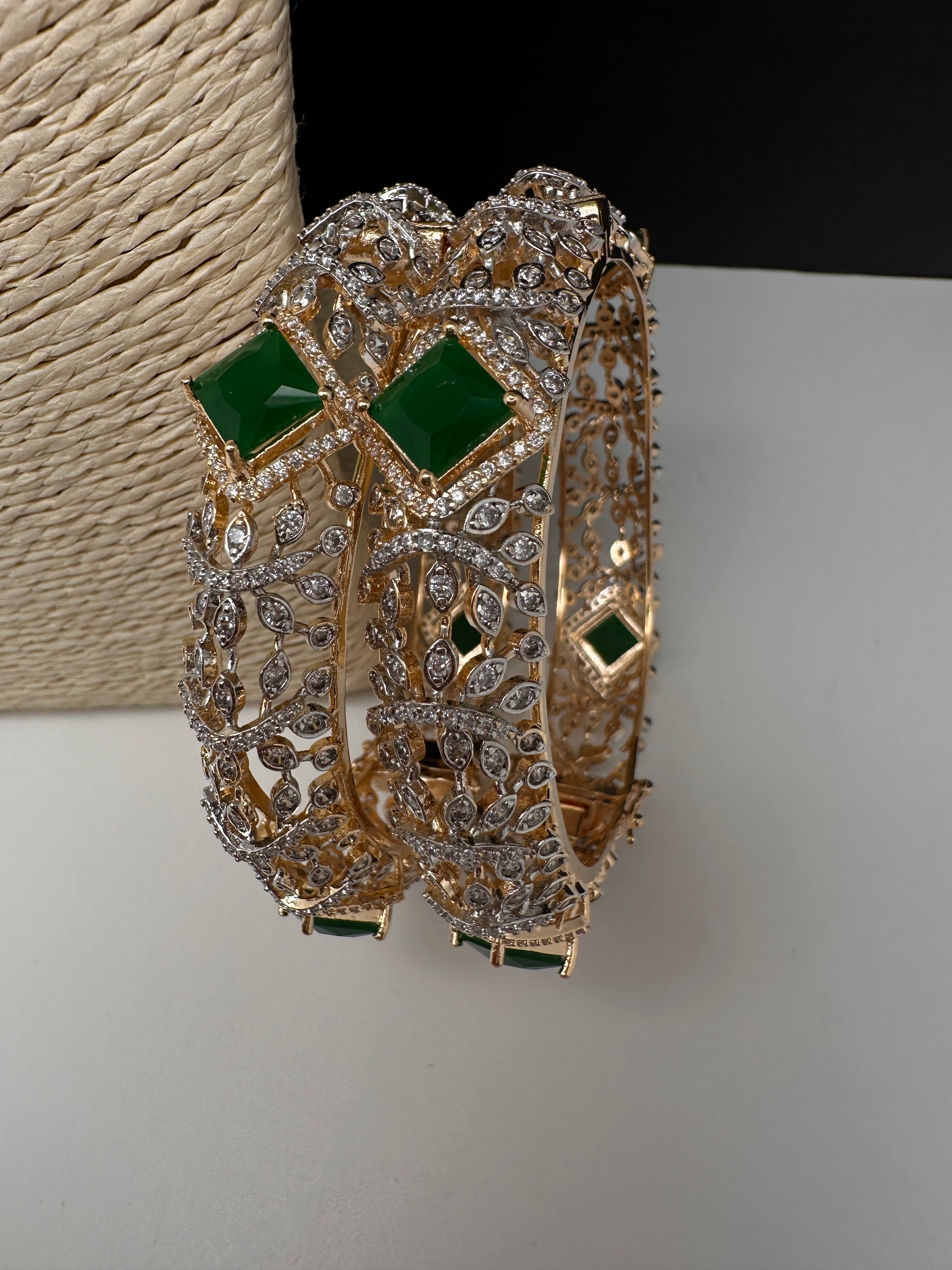 Elegant emerald green AD bangles for saree and lehenga wear