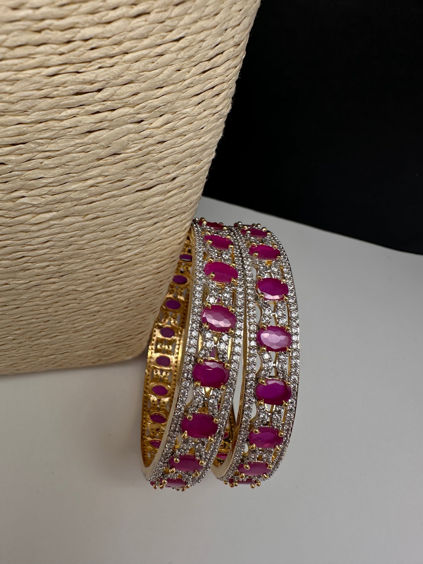 Ruby red AD bangles pair for sarees and lehengas