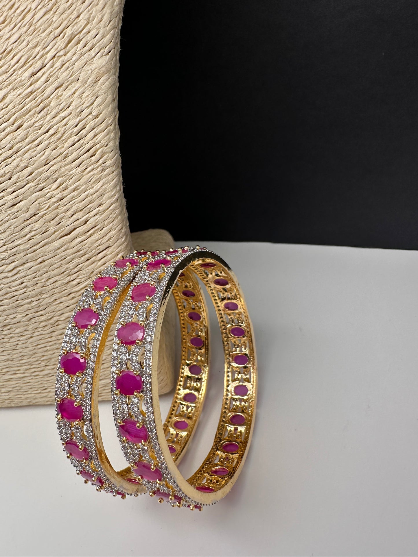 AD red stone golden bangles pair - traditional Indian jewelry
