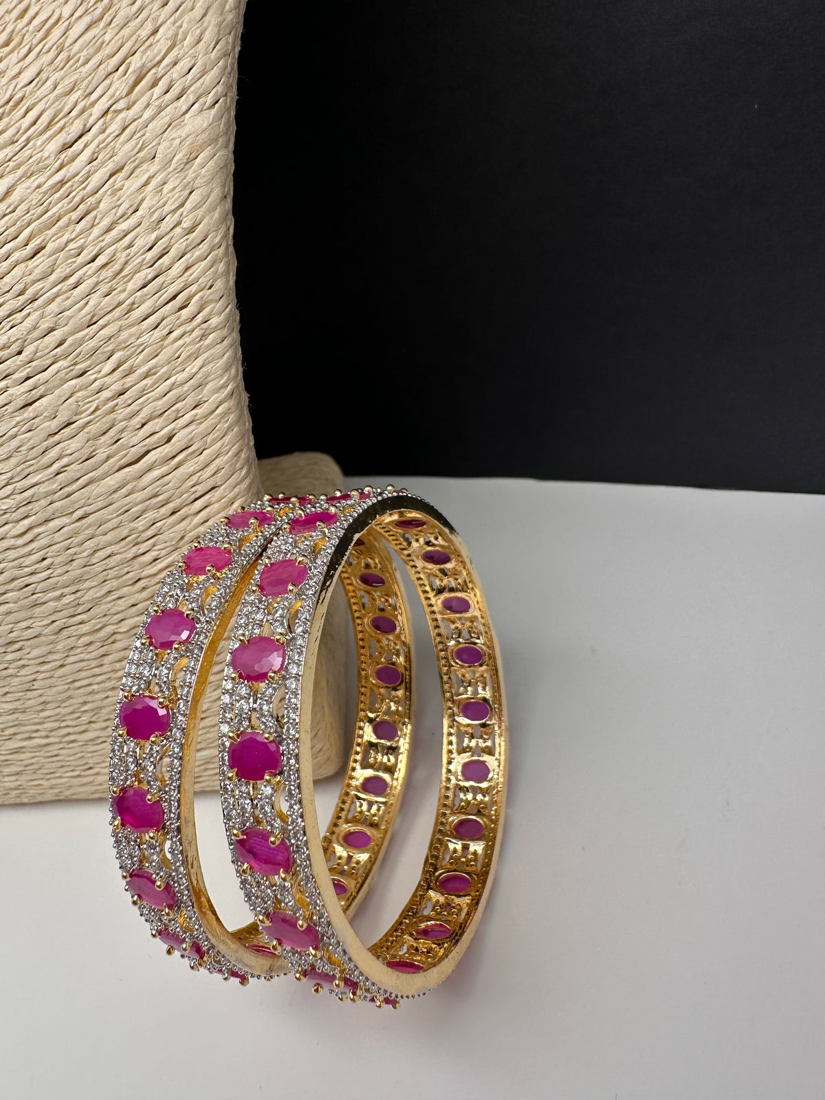 AD red stone golden bangles pair - traditional Indian jewelry