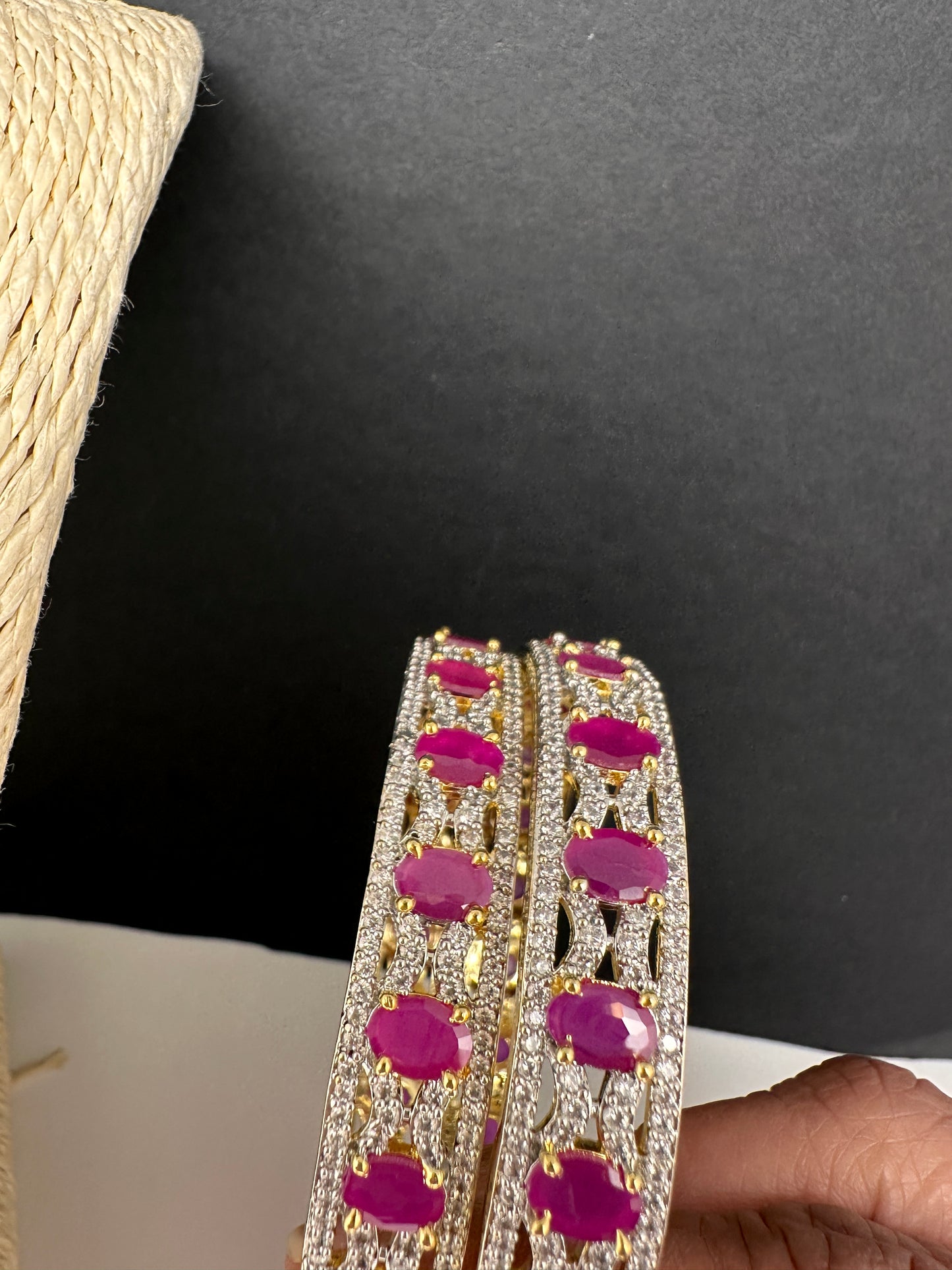AD ruby bangles pair for festive and special occasion wear