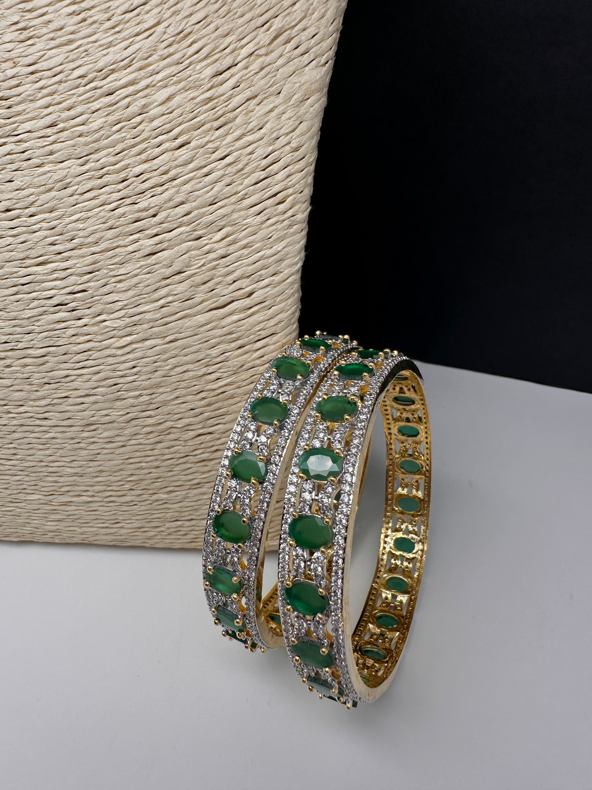 Emerald green AD bangles for sarees lehengas and festive wear