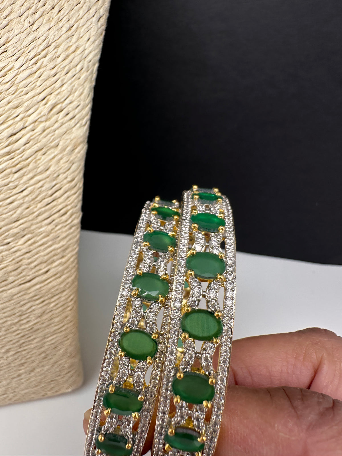 AD green stone Indian bangles pair for weddings and festivals