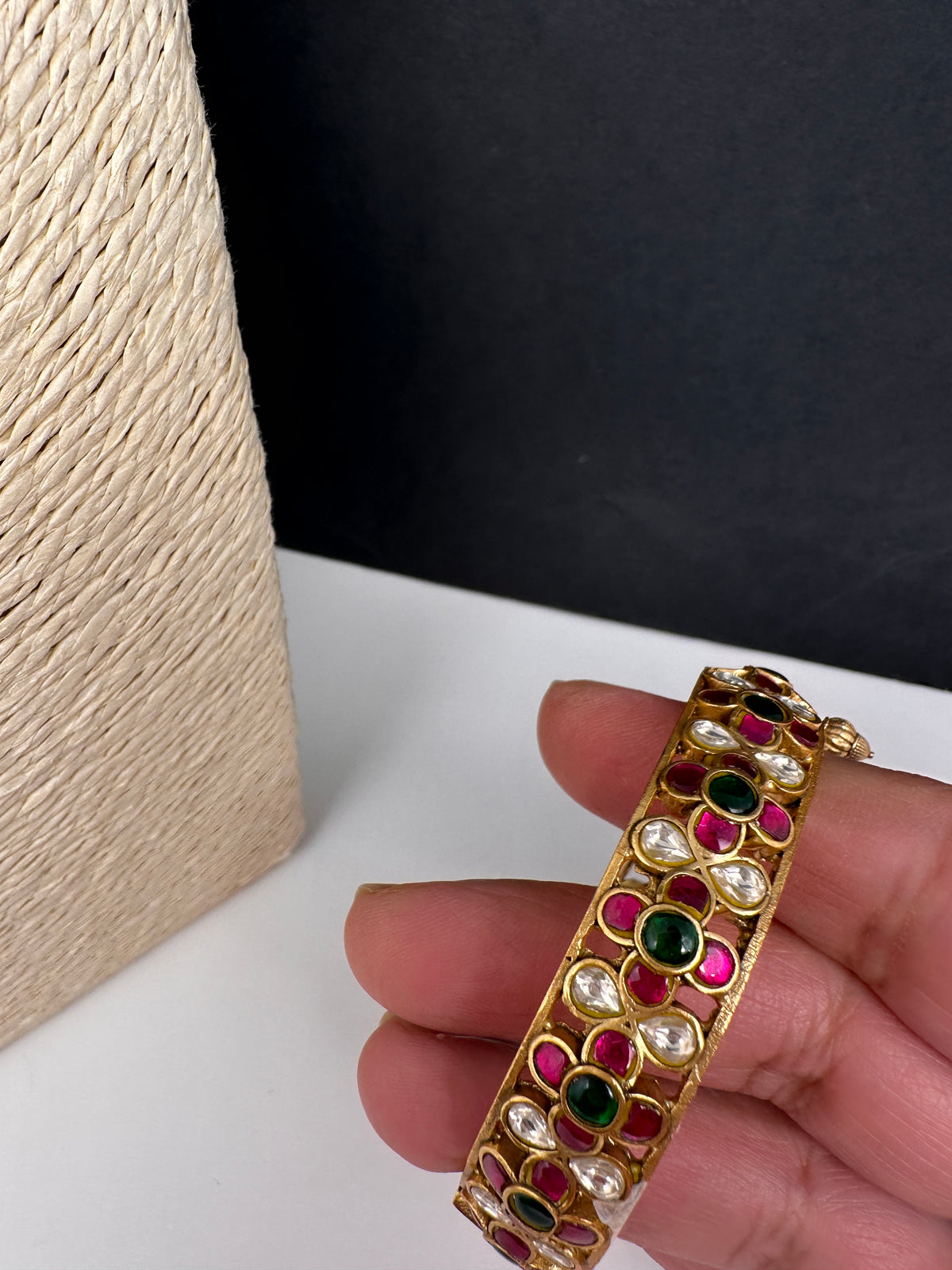 Jadau Kundan Multi Color Openable Single Bangle - 2.6