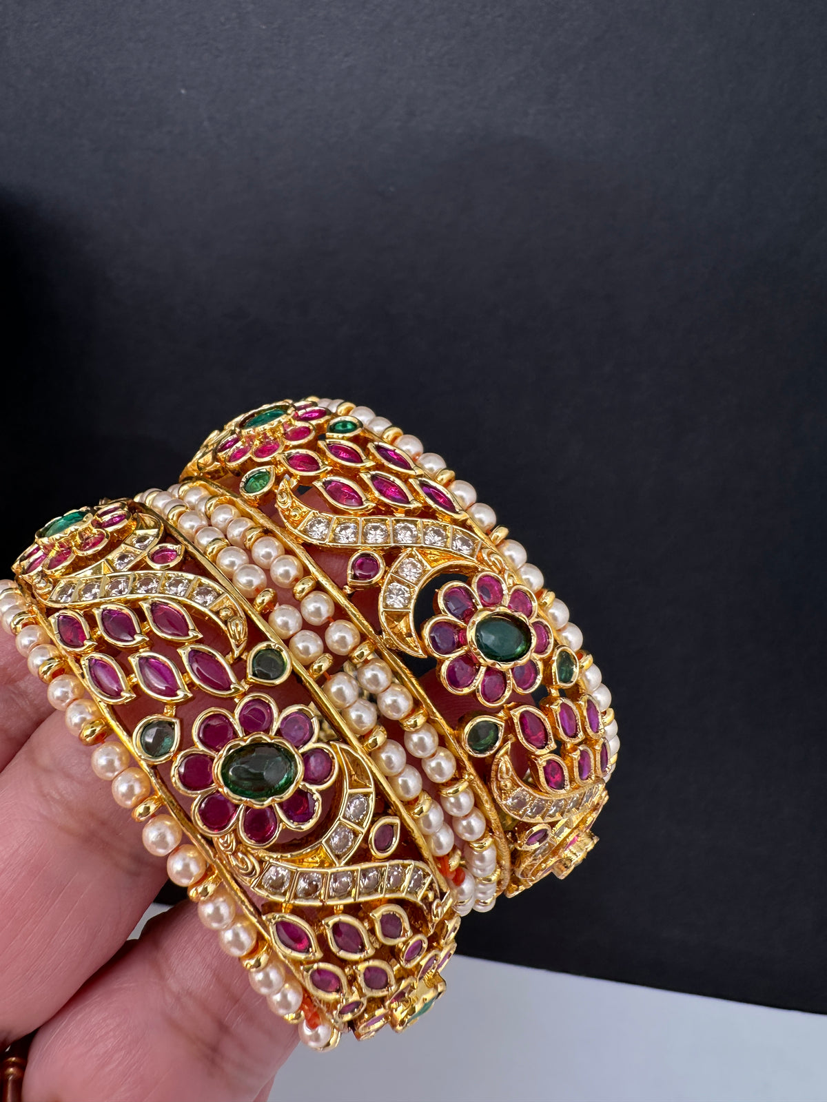 Kempu Floral Gold Finish Bangles - 2.7